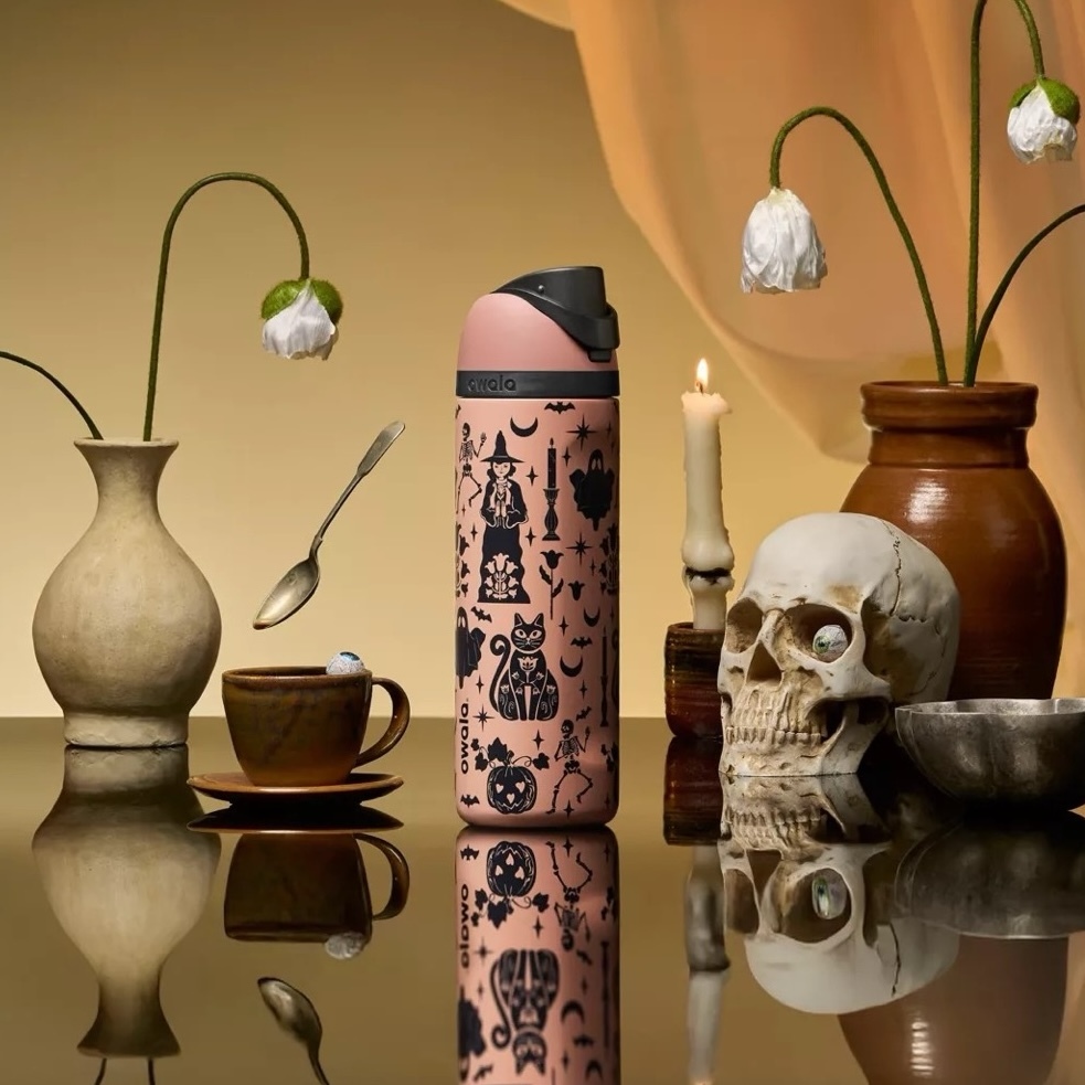 🇺🇸 OWALA FreeSip Stainless Steel Water Bottle "Fright and Delight" 萬聖節限定 魔法 女巫 貓咪 骷顱 不鏽鋼保溫杯 直飲杯 吸管杯 24oz 710ml / 預購