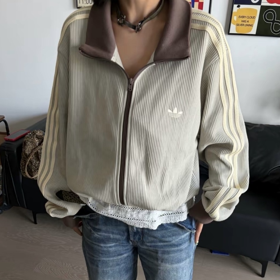 ADIDAS ORIGINALS 灰綠 咖 華夫格 低飽和 撞色 外套 愛迪達 LD6434