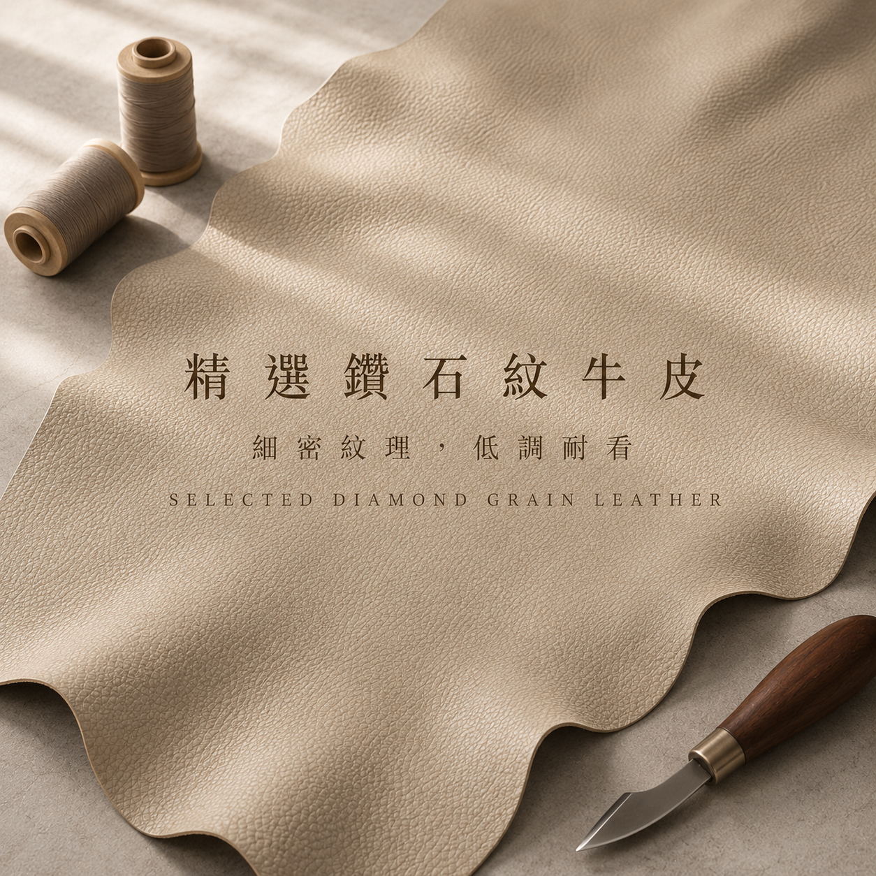 品牌共用鑽石紋牛皮細節圖