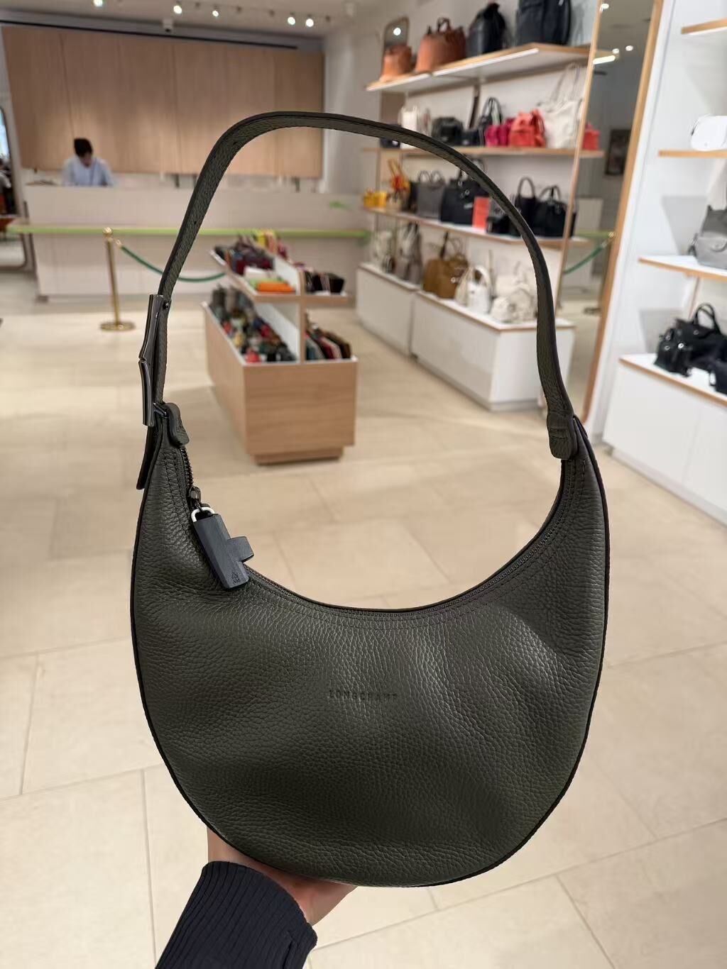 Longchamp le Roseau leather hobo bag green