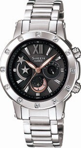 萬年鐘錶 - CASIO 卡西歐 Sheen系列 靜夜星空太陽能電波女錶 SHE-7502D-1A 錶徑31MM