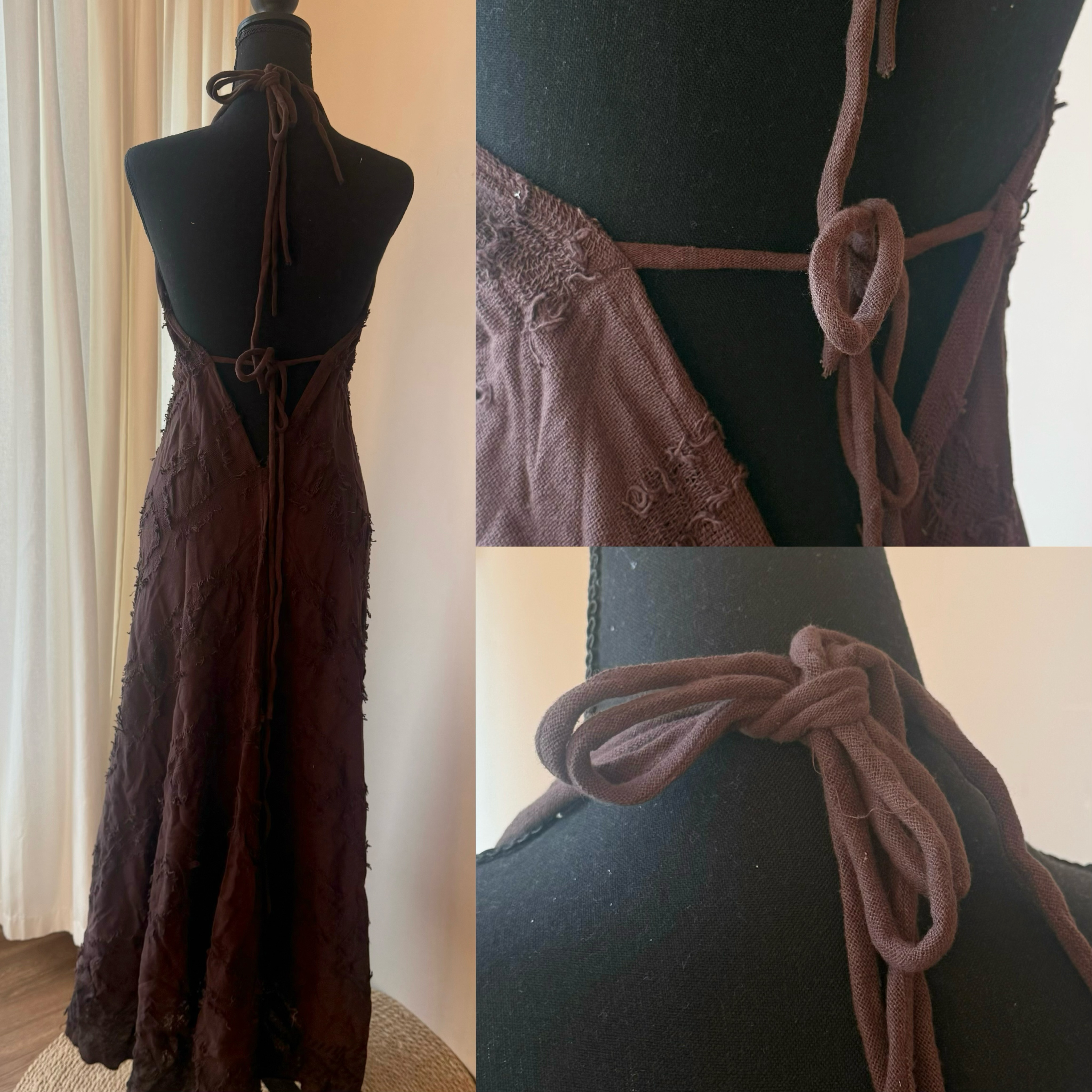 [原石] 尼泊爾手工服飾 植物染服飾 長裙 / 渡假洋裝 咖啡色