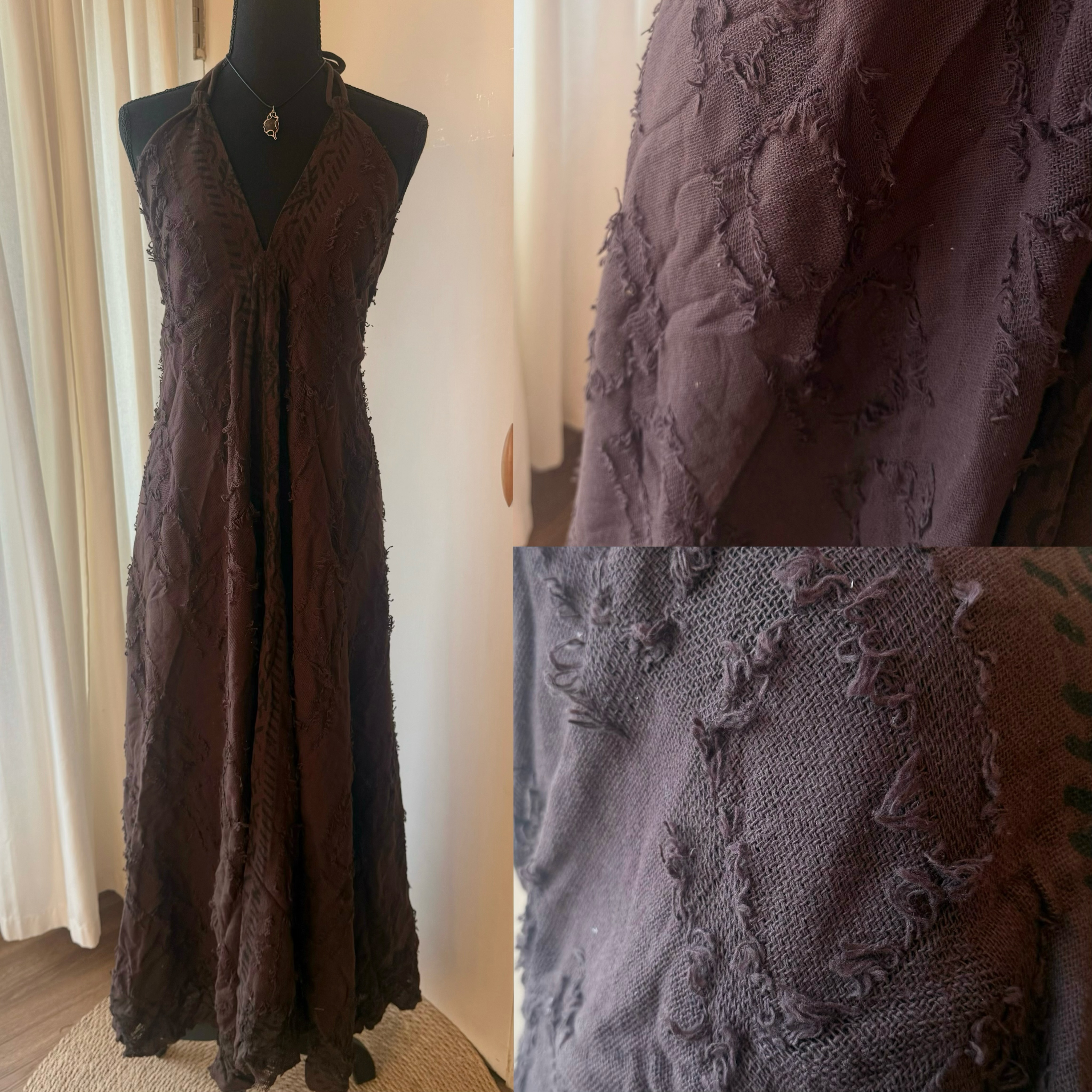 [原石] 尼泊爾手工服飾 植物染服飾 長裙 / 渡假洋裝 咖啡色