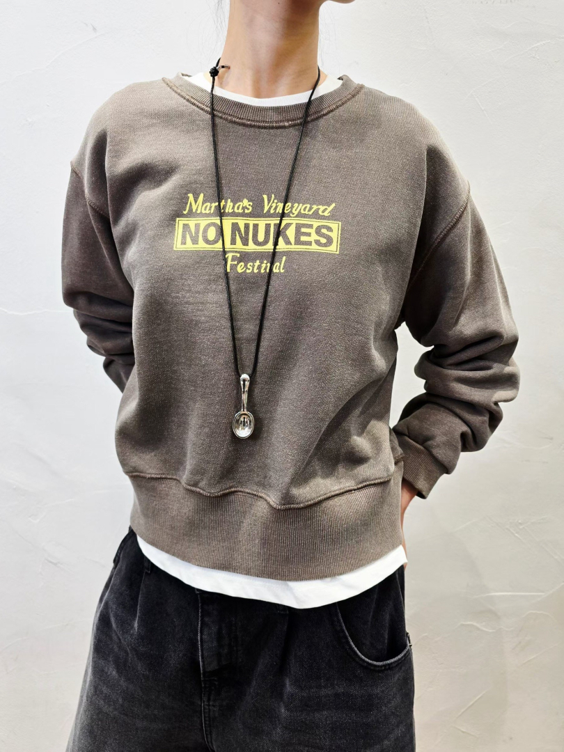 NO NUKES復古字母寬鬆休閒大學T