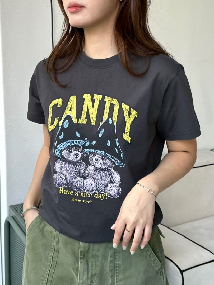 復古插畫款★CANDY貓咪印花短袖T恤