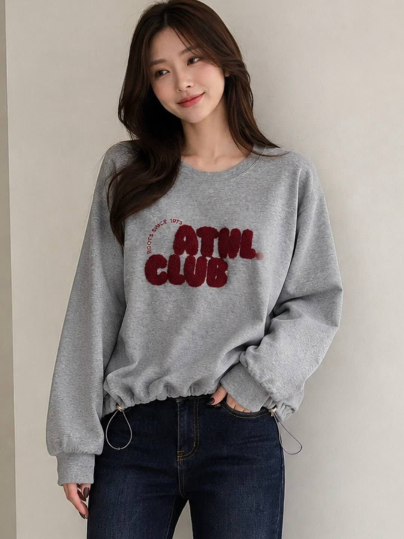 GIRL CLUB立體字母抽繩下擺大學T