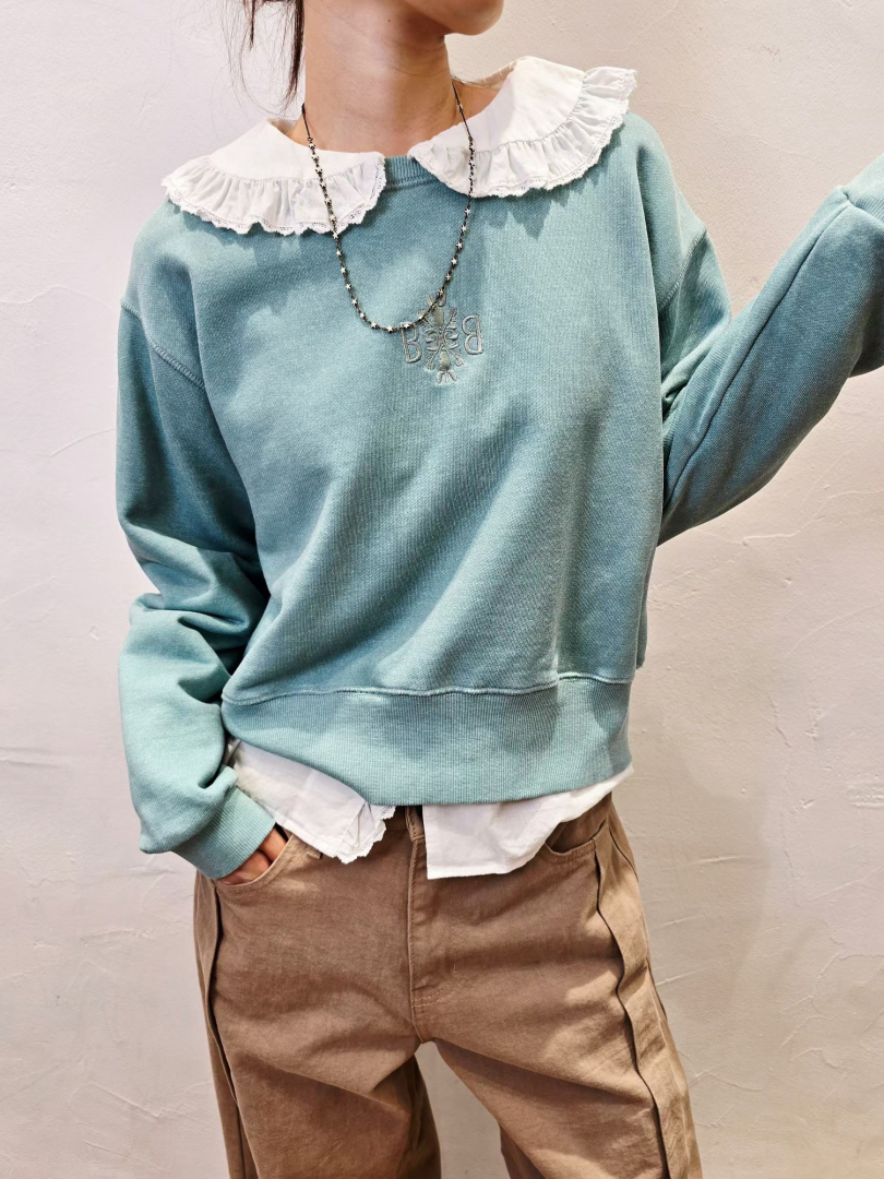 復古洗色刺繡短版大學