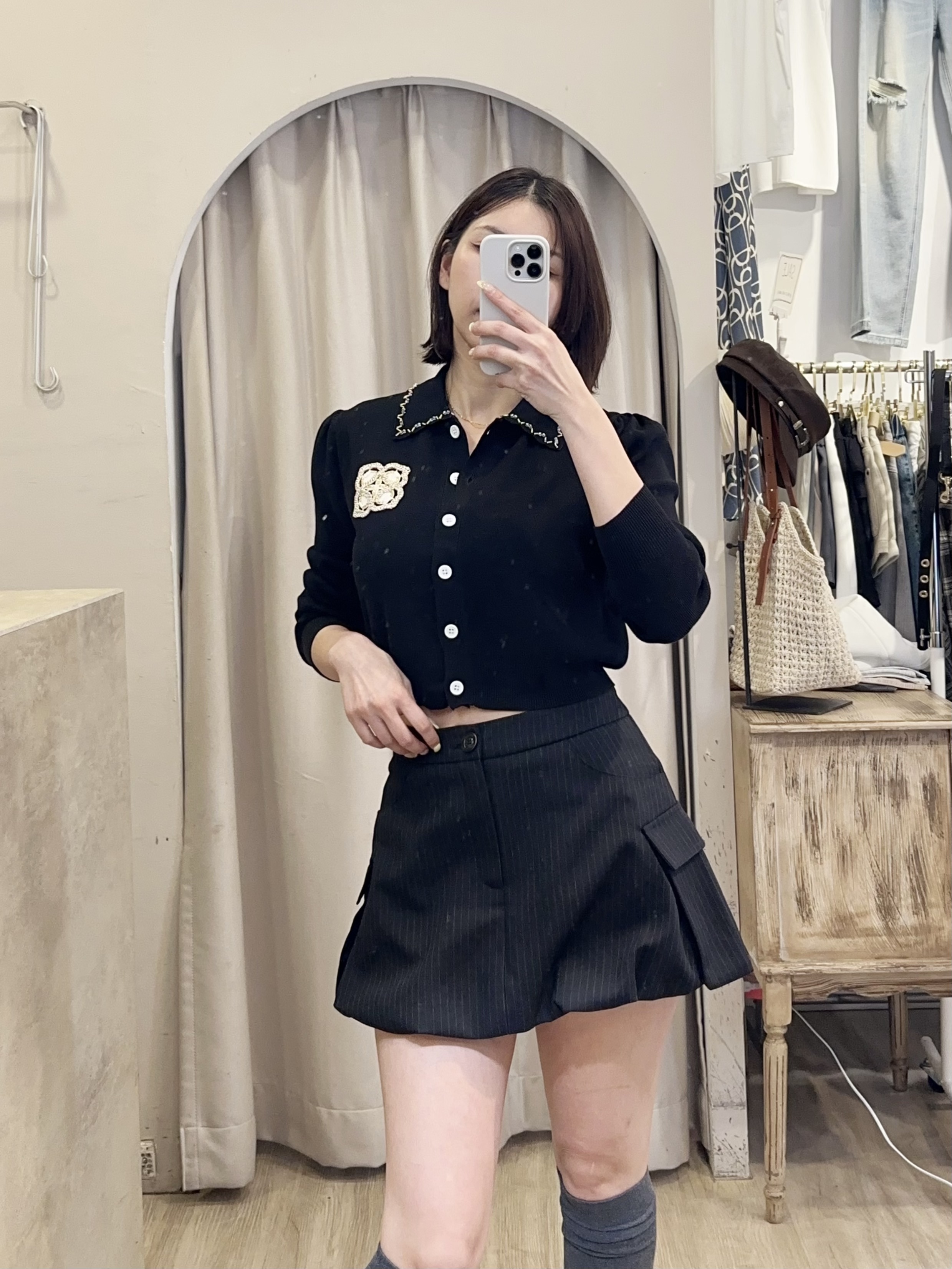 直紋口袋西裝小澎裙