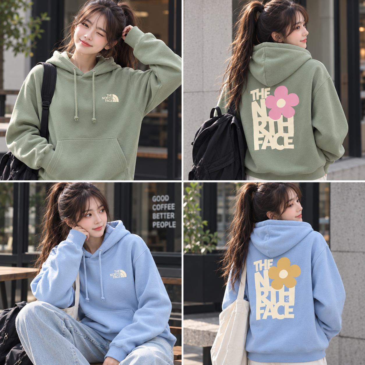 THE NORTH FACE 女大人 花卉造型 正反圖案 刷毛 帽TEE (2色)