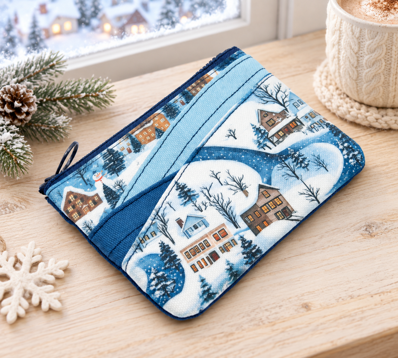 冬日雪景弧形口袋卡片零錢包 Snowy village curved-pocket purse