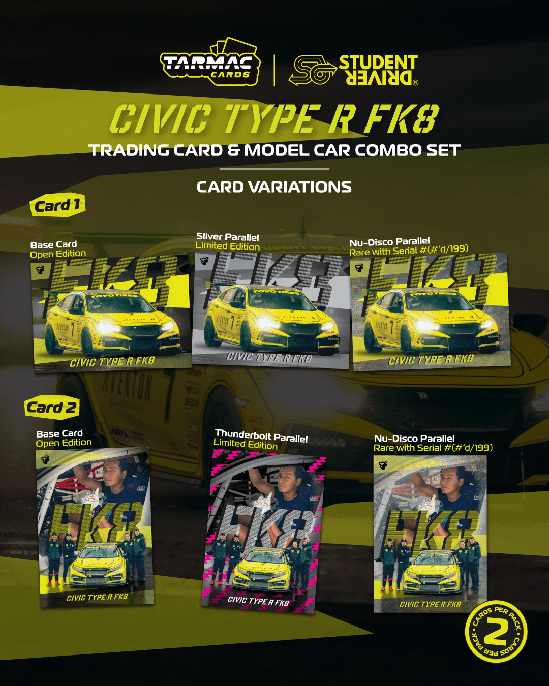 Tarmac Works 1/64 Honda Civic Type R FK8 NASA Western Endurance Racing Championship 2022 #7 Daniel Wu／Tazio Ottis／Will Watanawongkiri／Patrick Chio 模型車＋收藏卡套裝