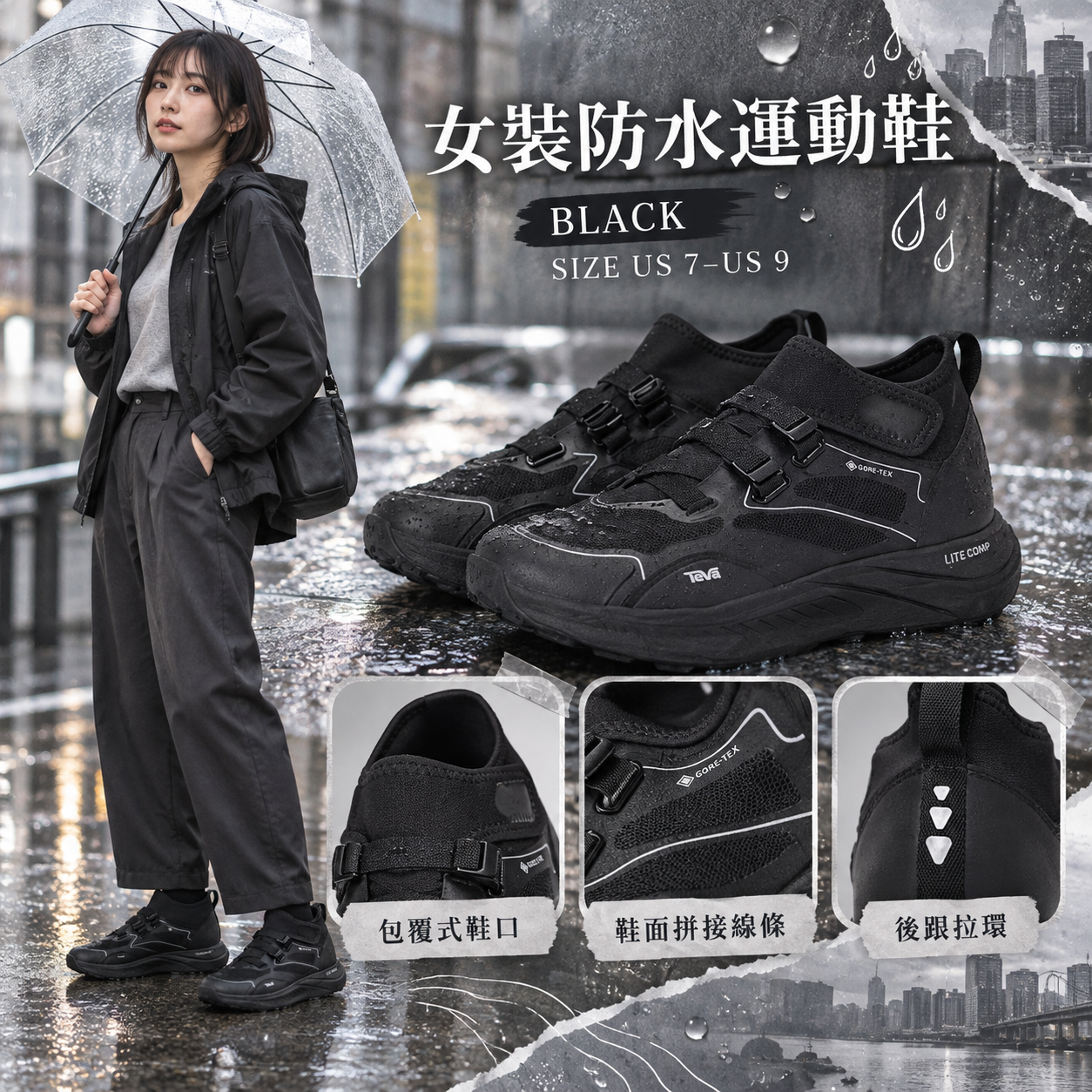 【預購】TEVA N091256 Trailwinder 女裝防水運動鞋 (黑色)