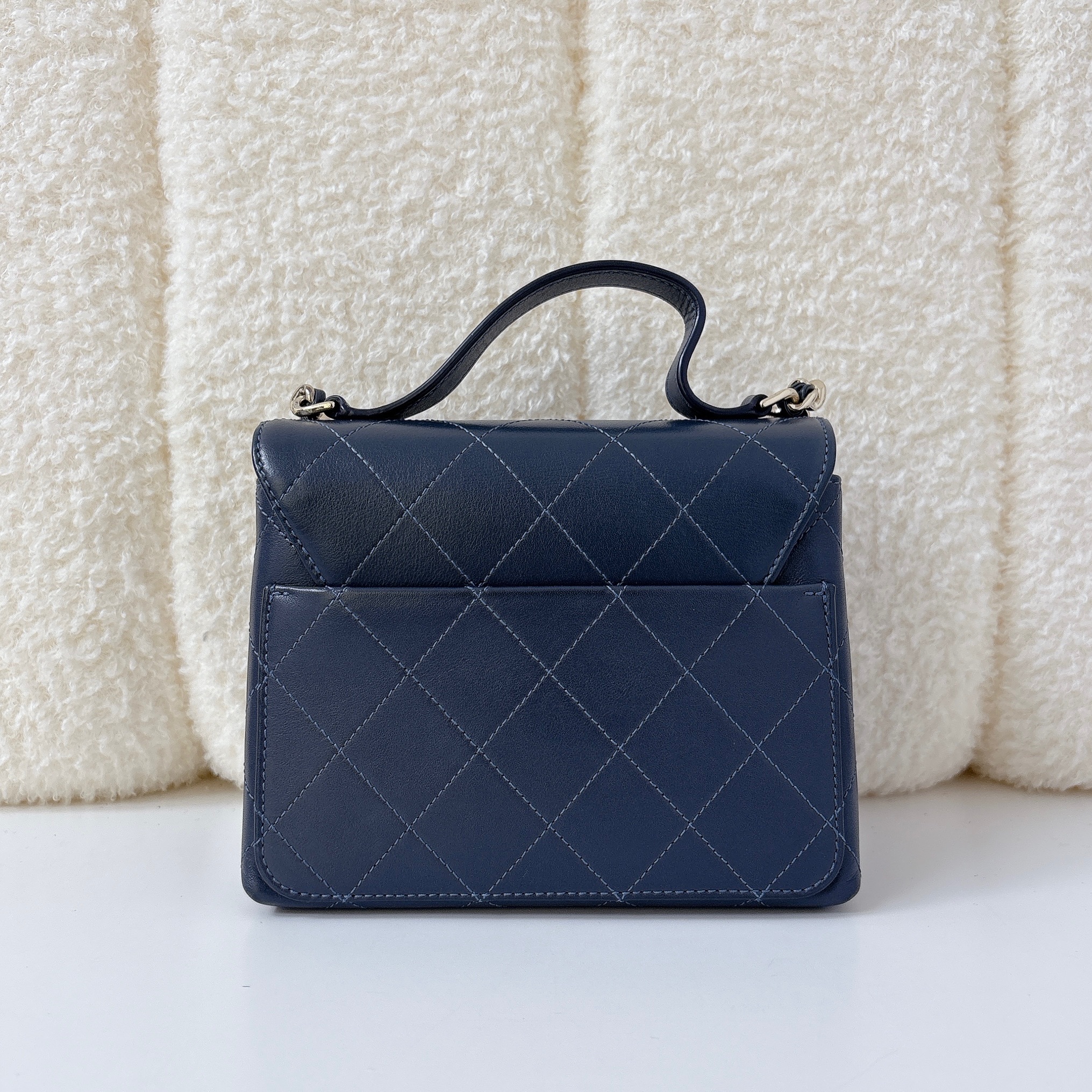 Chanel Top Handle Flap Bag - Navy Blue / GHW