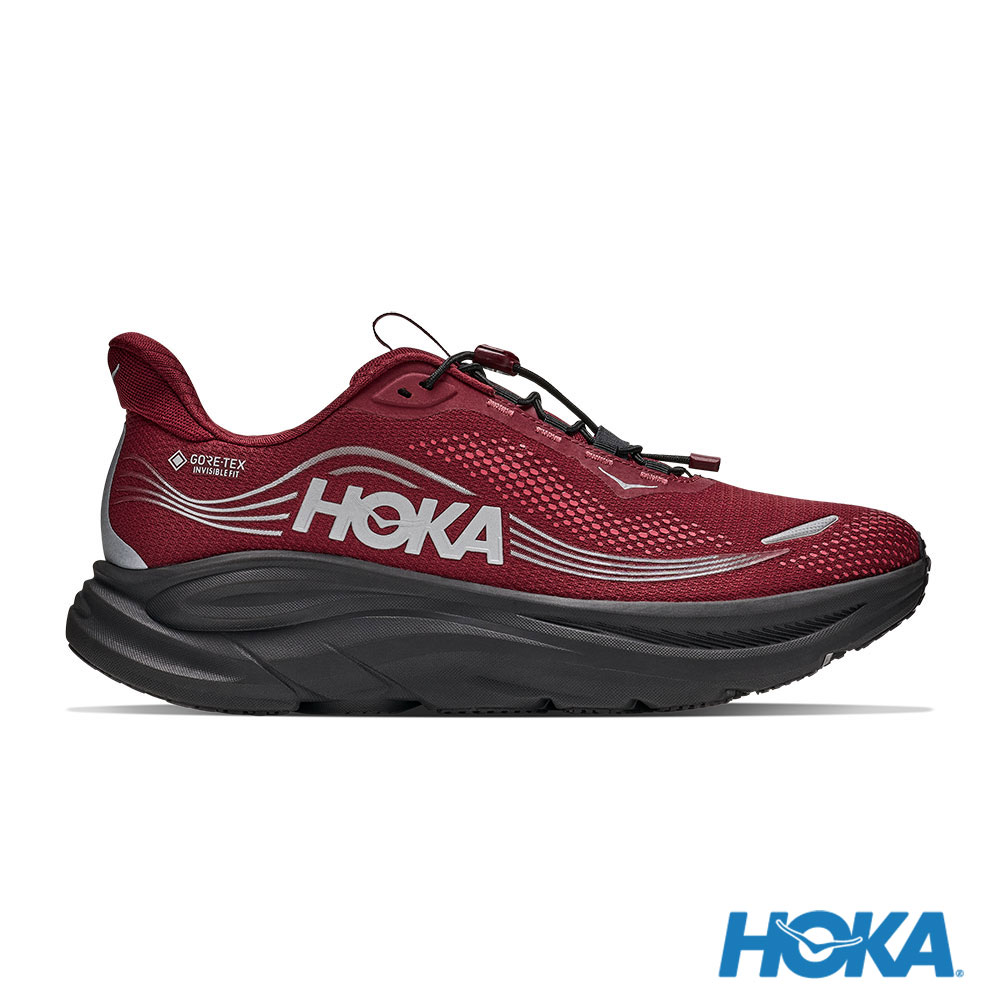 HOKA ONE ONE 男 Clifton 11 GTX Wide 寬楦防水路跑鞋 勃根地紅/黑
