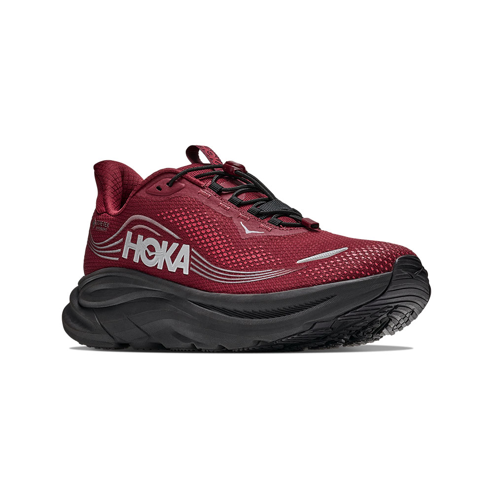 HOKA ONE ONE 男 Clifton 11 GTX Wide 寬楦防水路跑鞋 勃根地紅/黑