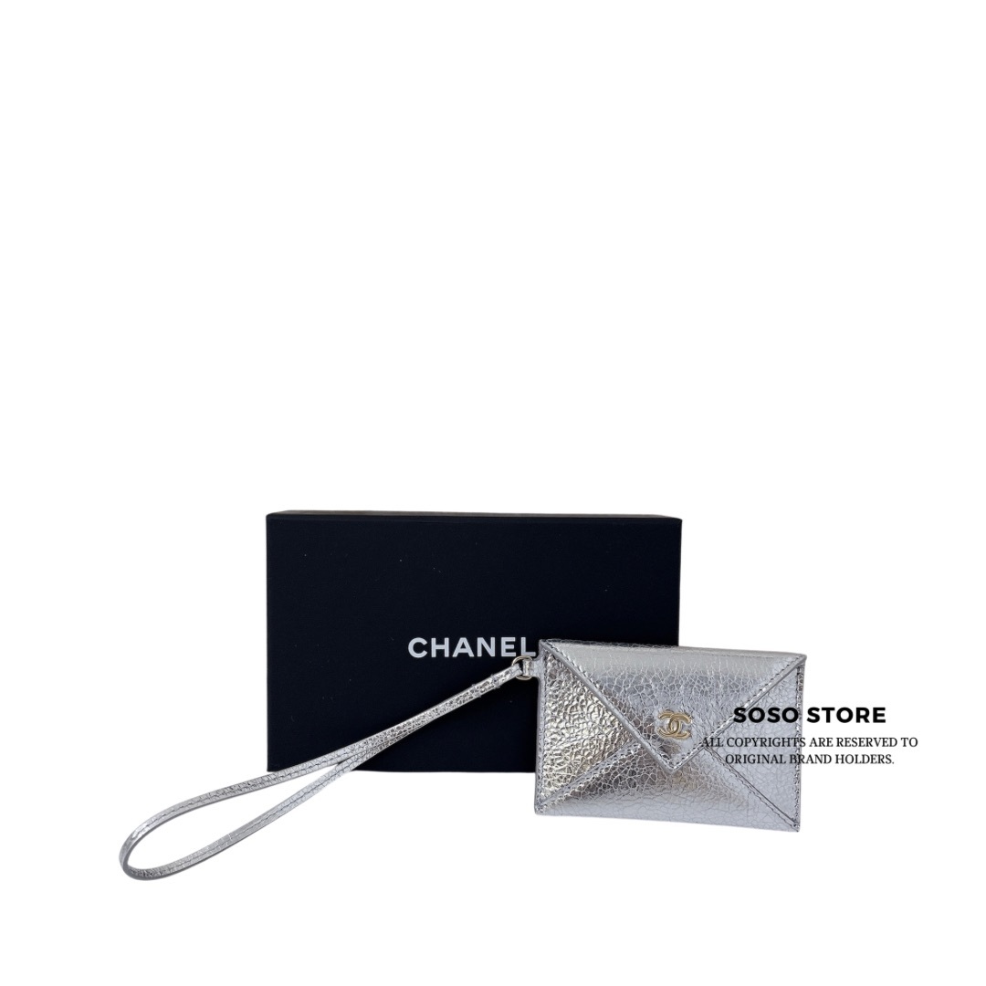 Chanel Metallic Envelope Card Holder Charm - Silver / GHW