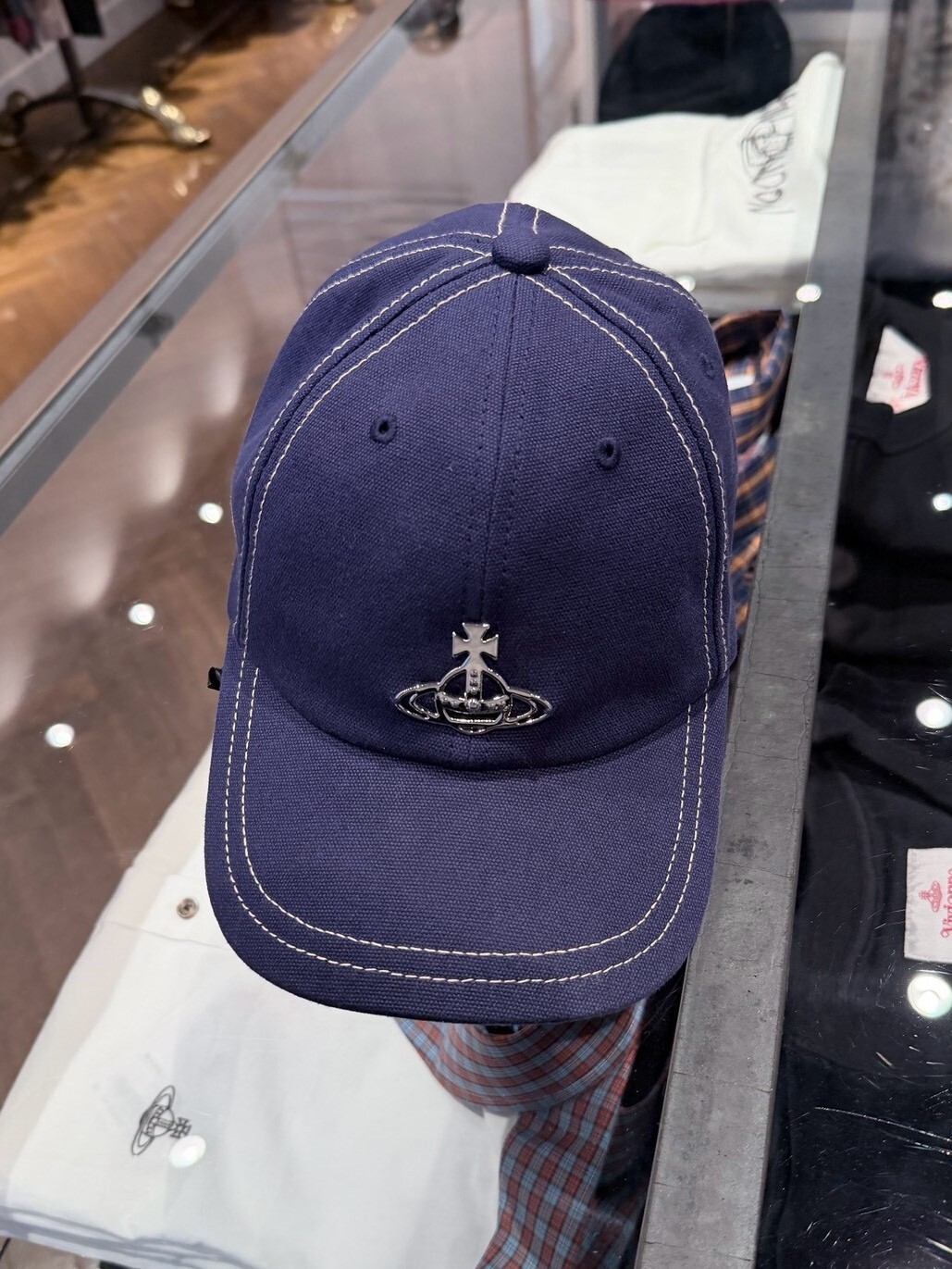 五折 Vivienne Westwood 質感金屬土星Logo 深藍反車線老帽 海軍藍 西太后