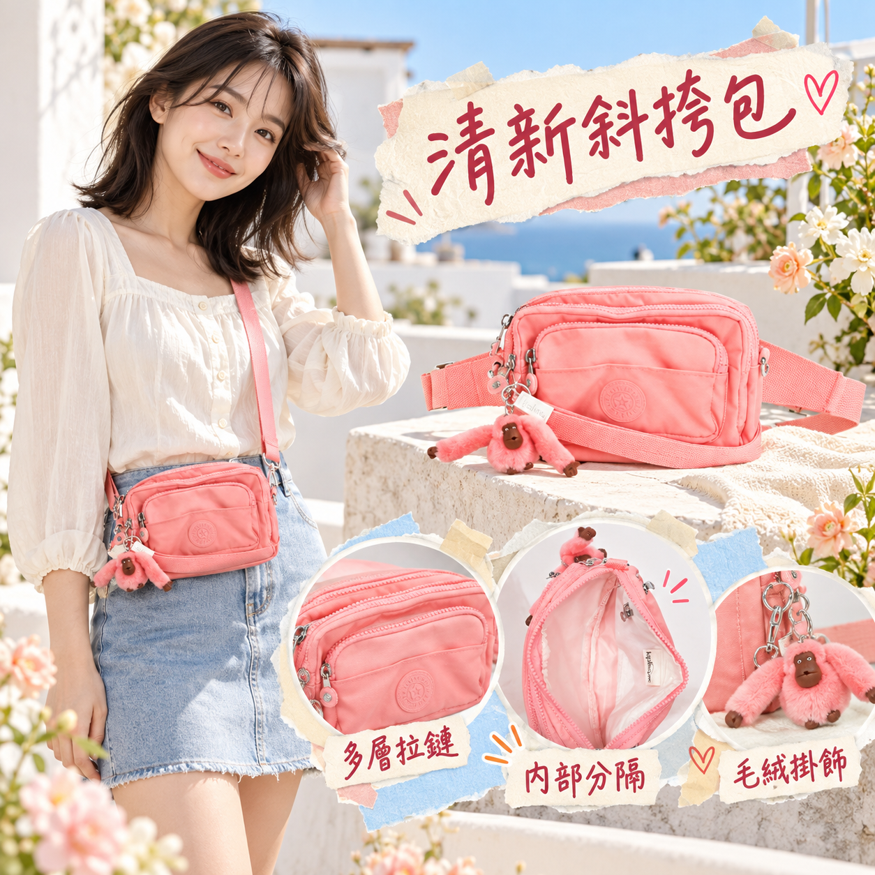 【預購】KIPLING N091225 Merryl 斜挎包 (粉色)