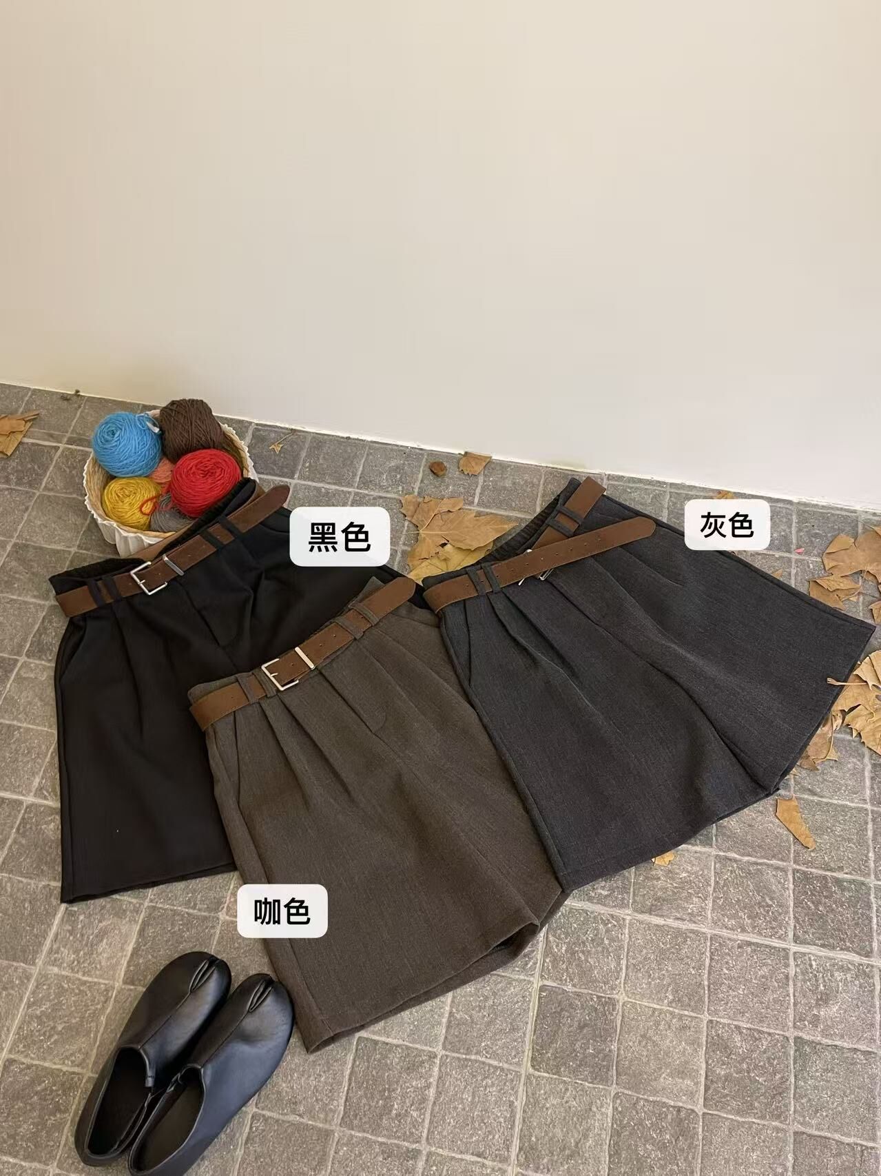 IF1344-老錢風西裝五分褲(附皮帶)