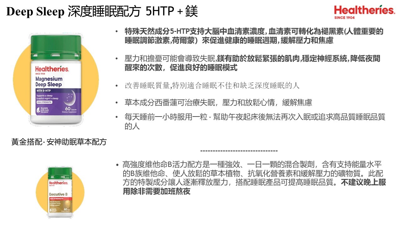 (H) 深度睡眠配方(5HTP + 鎂)(60粒) (買1送1,平均$149.5/件) - Healtheries #2209HE