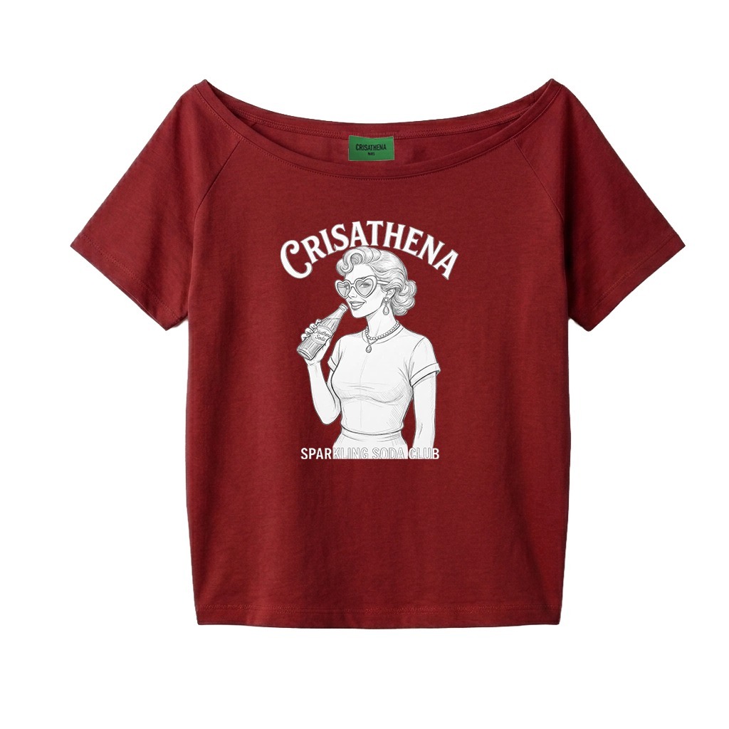 C78 Crisathena 1950s Soda Club Sketch Off Shoulder T-Shirt for Red｜CT-CH2642-RED