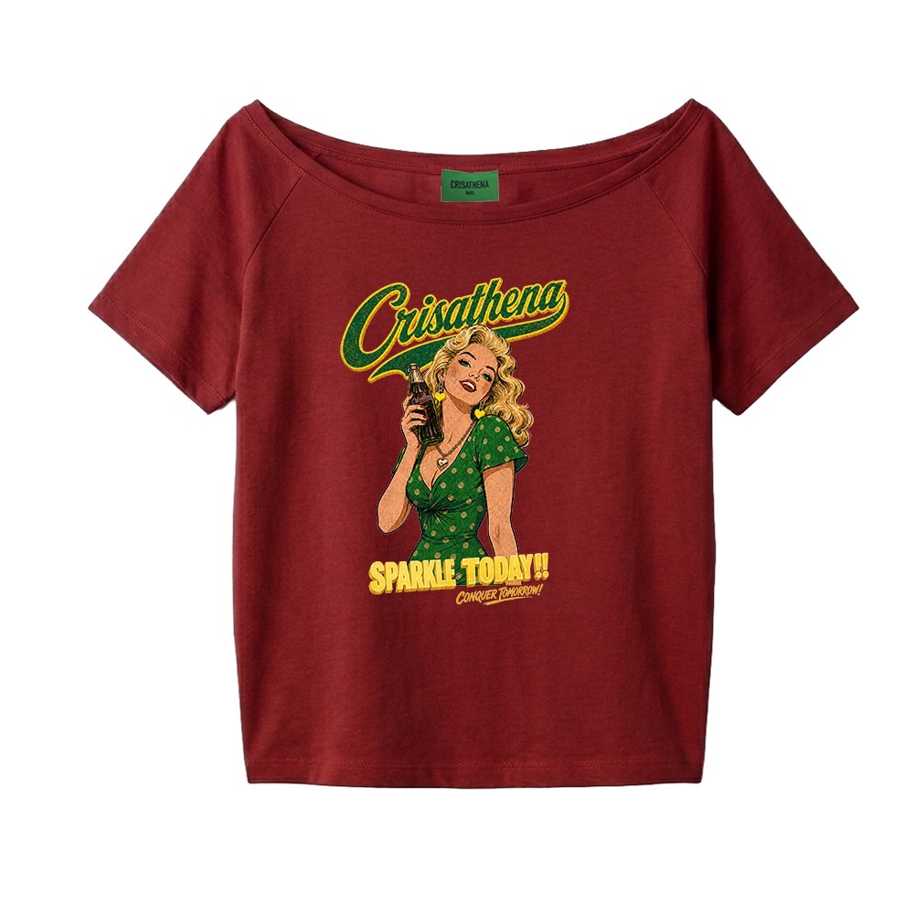 C81 Crisathena 1950s Sparkle Today Off Shoulder T-Shirt in Red｜CT-CH2639-RED
