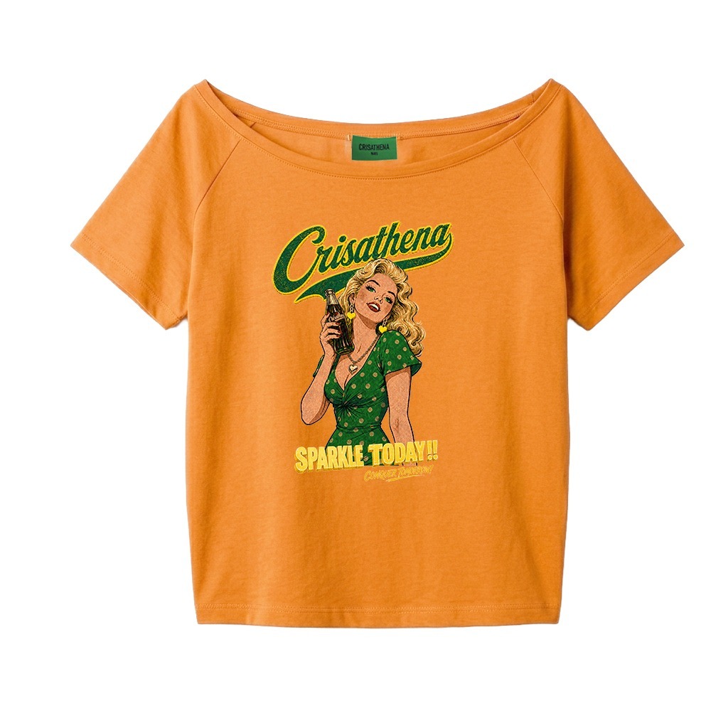 C82 Crisathena 1950s Sparkle Today Off Shoulder T-Shirt in Orange｜CT-CH2639-ORG