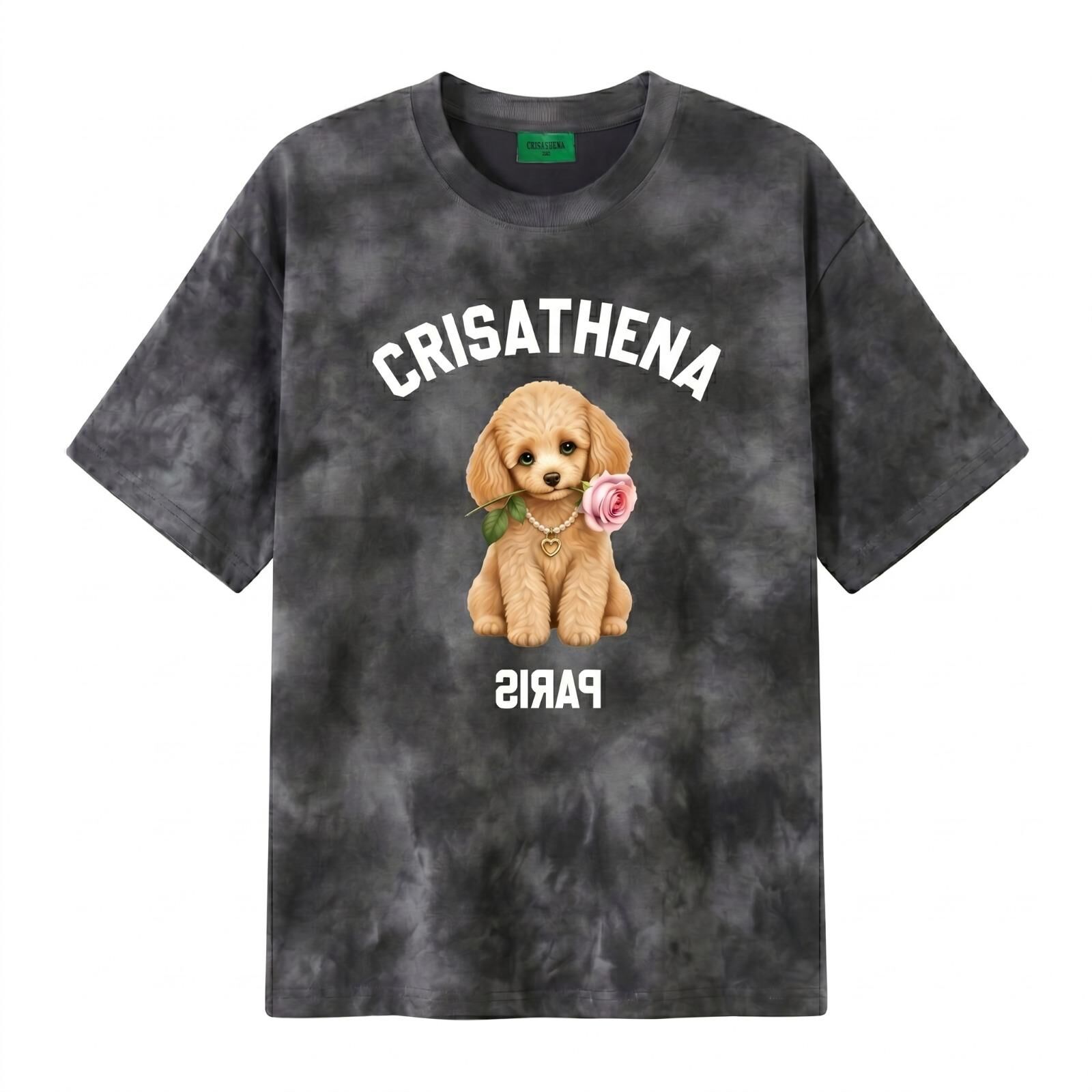 C88 Crisathena Poodle T-Shirt in Dark Grey,Tie-Dye｜CT-CH2657-DGRY