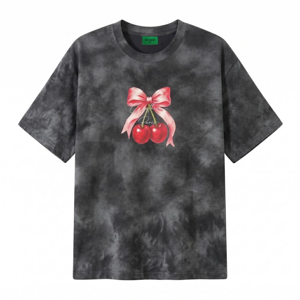 C89 Crisathena Bow Cherry T-Shirt Dark Grey,Tie-Dye｜CT-CH2656-DGRY