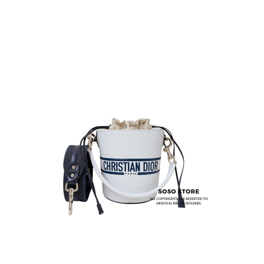 Dior Vibe Bucket Bag - White and Navy Blue / GHW