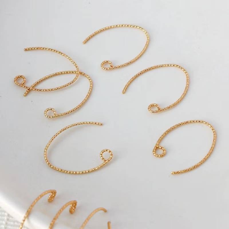 14K金批花保色耳勾 簡約耳環(一對)｜保色配件 DIY金屬材料