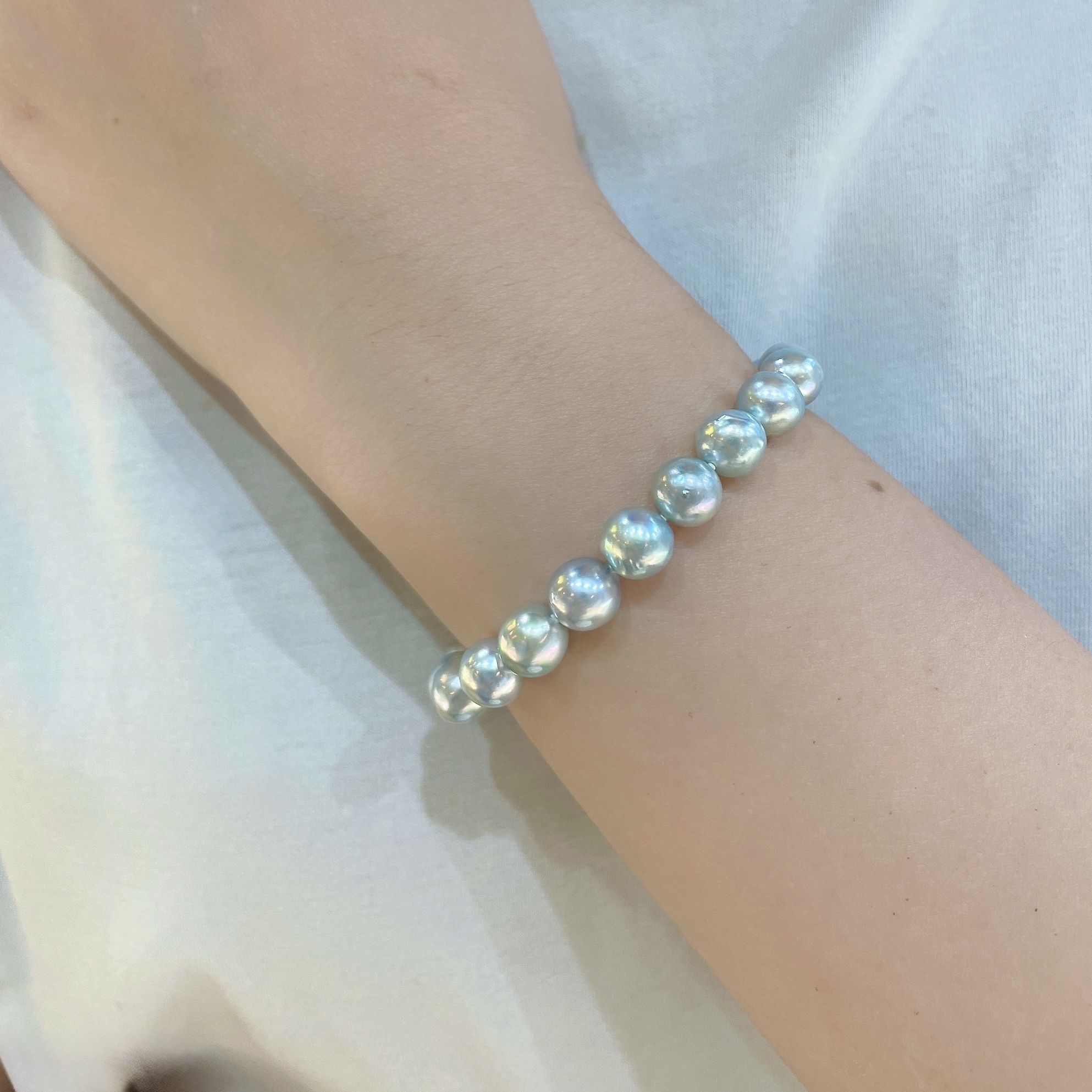 8-8.5mm Natural Baroque Silvery Blue Akoya Pearls Bracelet