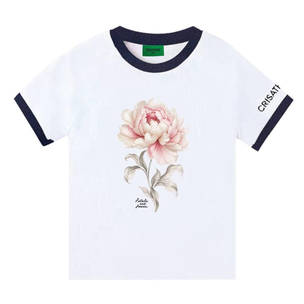 C98 Crisathena Flower T-Shirt in White,Navy｜CT-CH2689-WHT_NVY