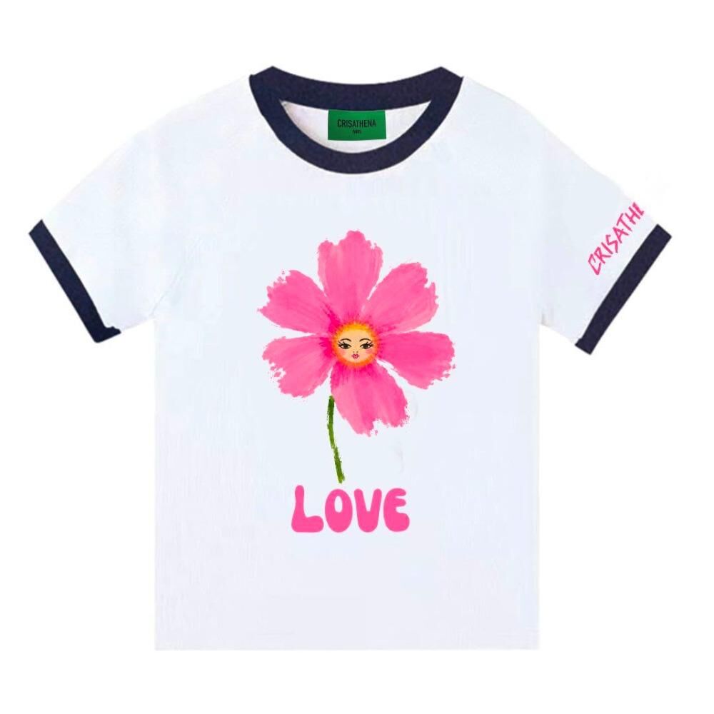 C99 Crisathena Flower T-Shirt in White,Navy｜CT-CH2688-WHT_NVY