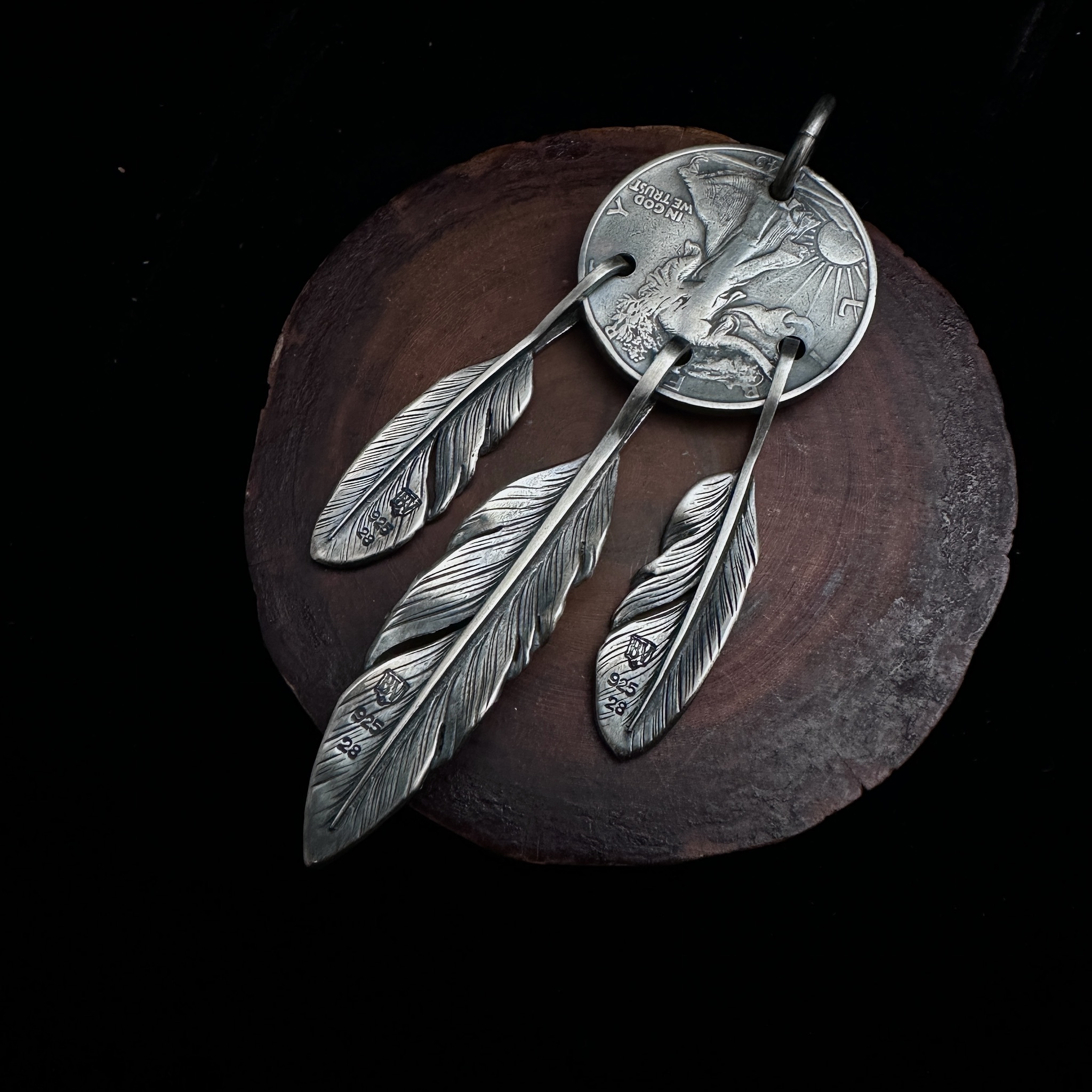 Black Venom Jewelry- Freedom & Prayer 18k Eagle Stamp Dream Catcher Pendent with Australian Opal(S)