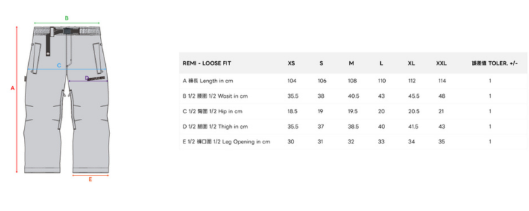 HORSEFEATHERS】Remi Pants 雪褲 (15K/15K)尺寸表
