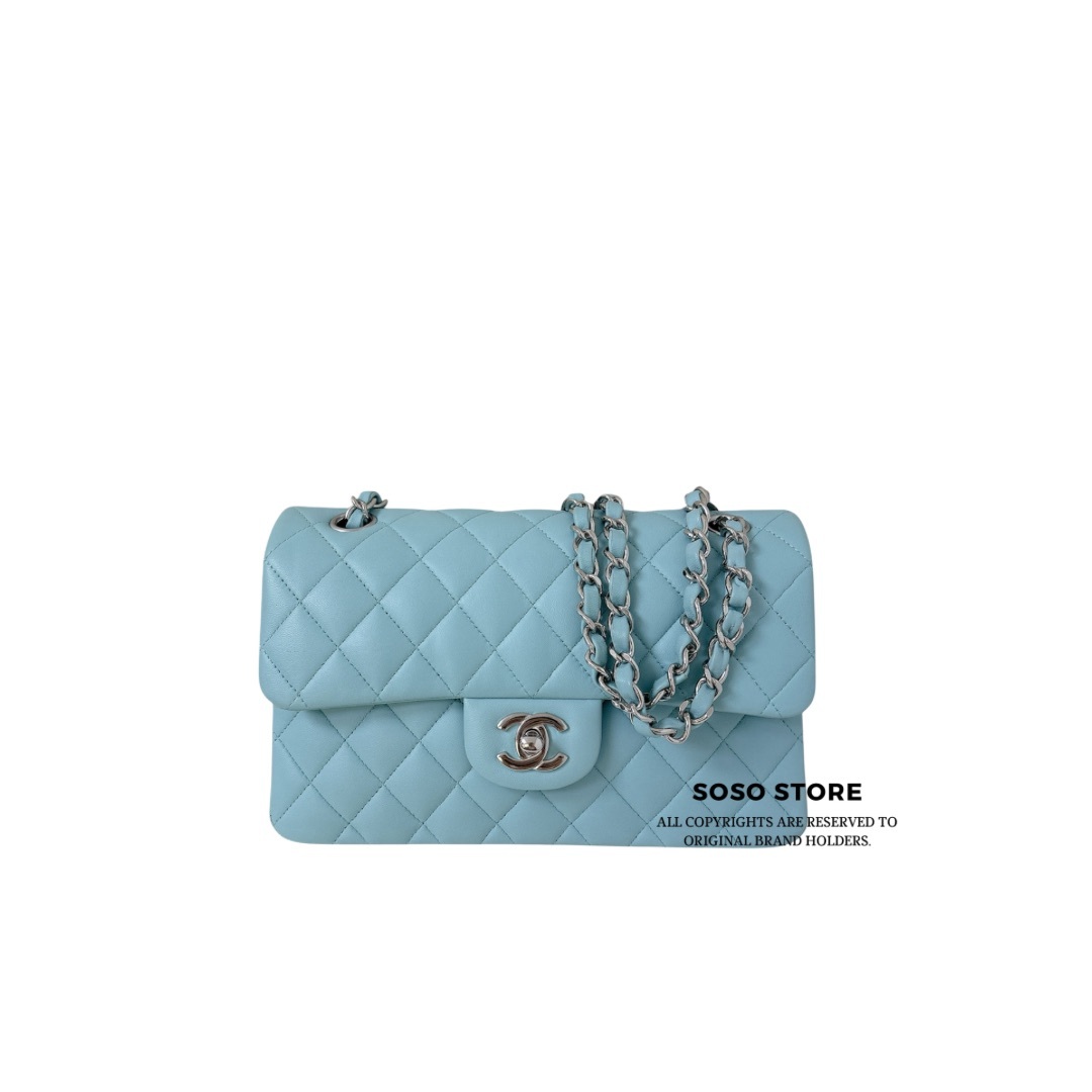 Chanel Classic Medium Double Flap Bag - Blue / SHW