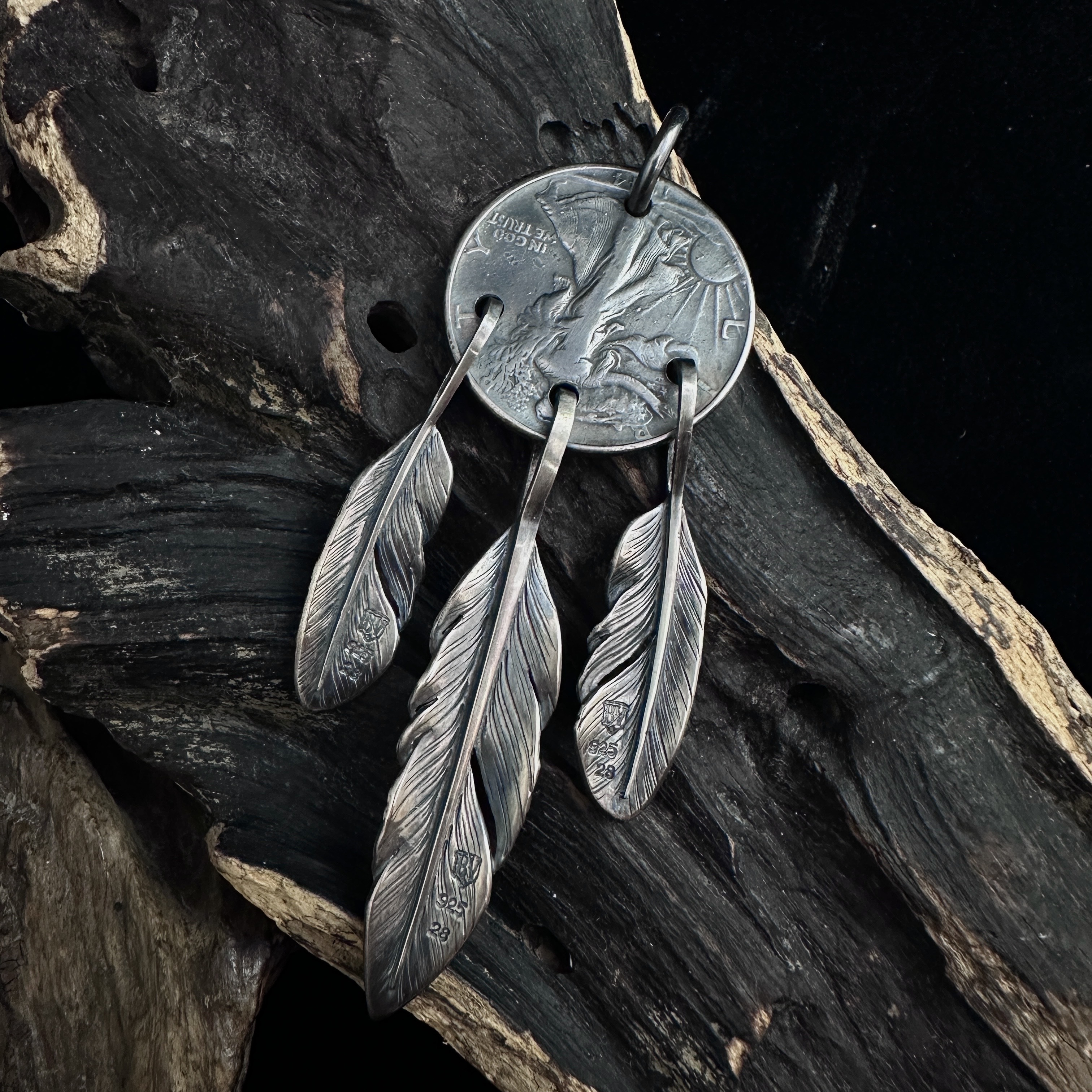 Black Venom Jewelry- Freedom & Prayer 18k Eagle Stamp Dream Catcher Pendent with Australian Opal(S)