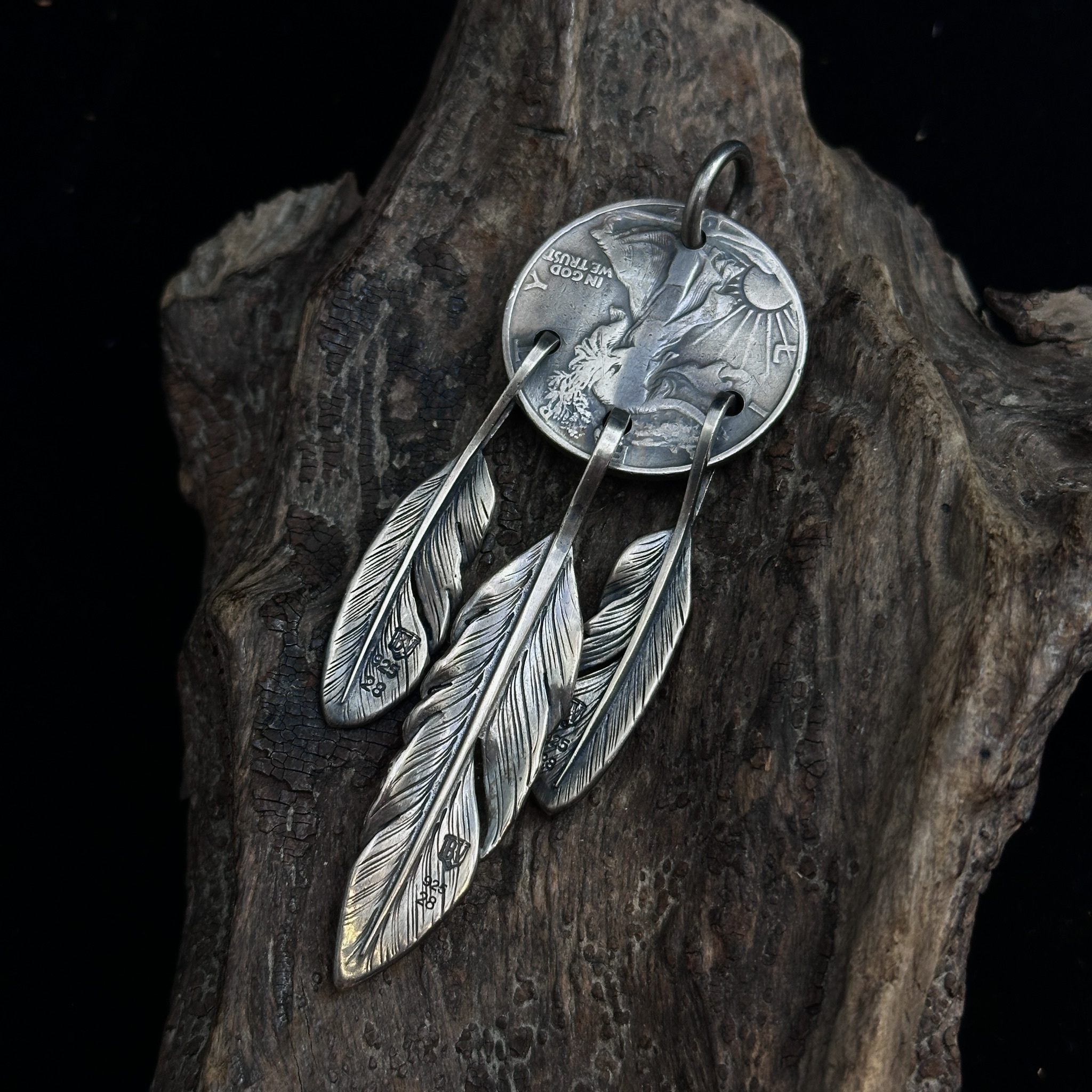Black Venom Jewelry- Freedom & Prayer 18k Eagle Stamp Dream Catcher Pendent with Australian Opal(S)