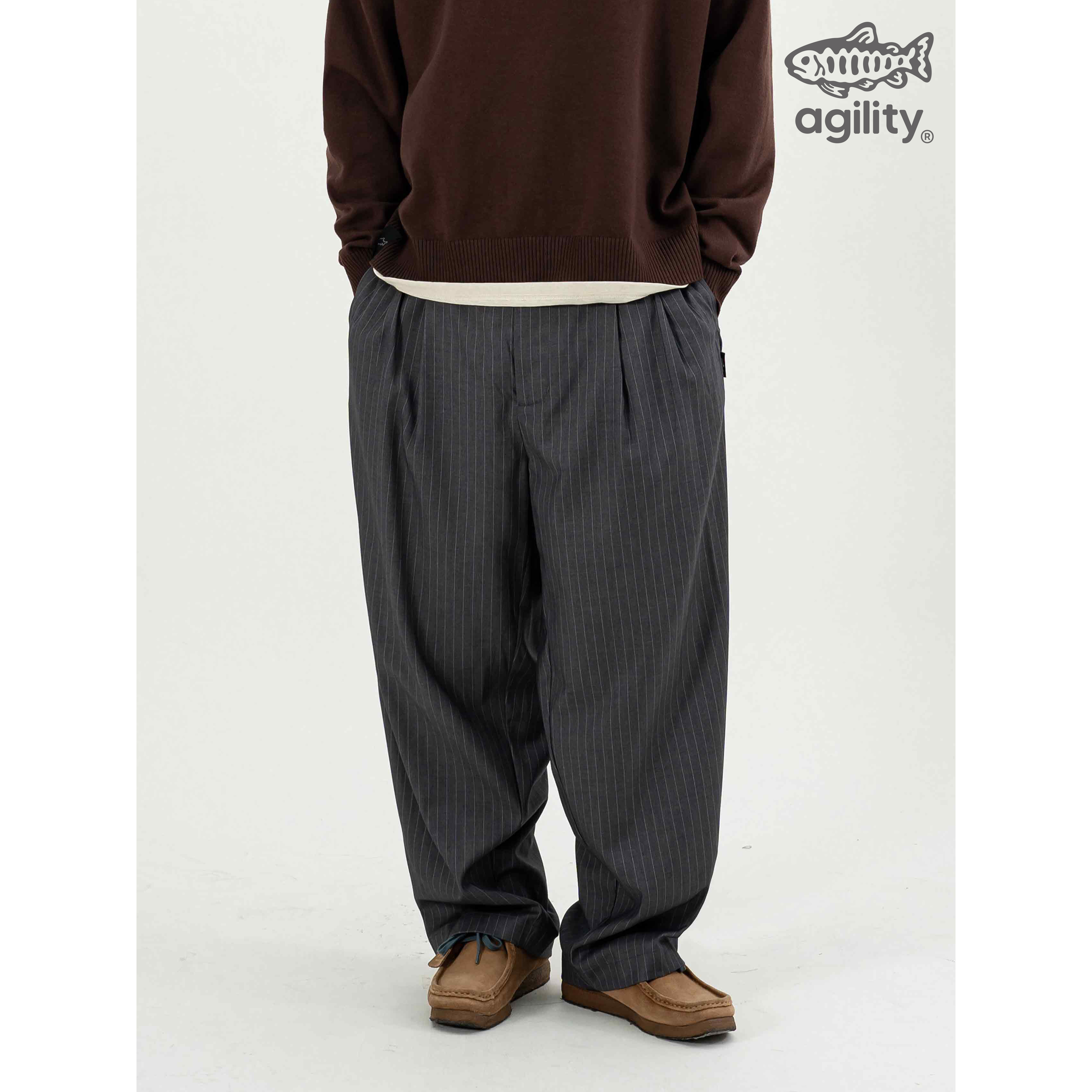 AGILITY Double Pleated Stripe Loose Pants 雙褶線 直筒 條紋西裝褲 [AC13-SP]