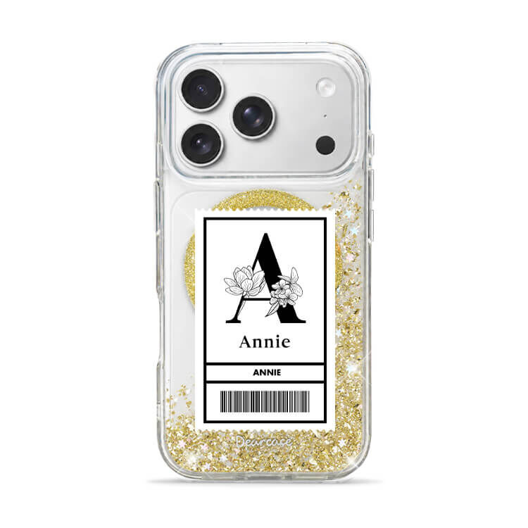 大字條碼 香檳金貝拉殼 (MagSafe) - (訂製名字) iPhone客製化手機殼