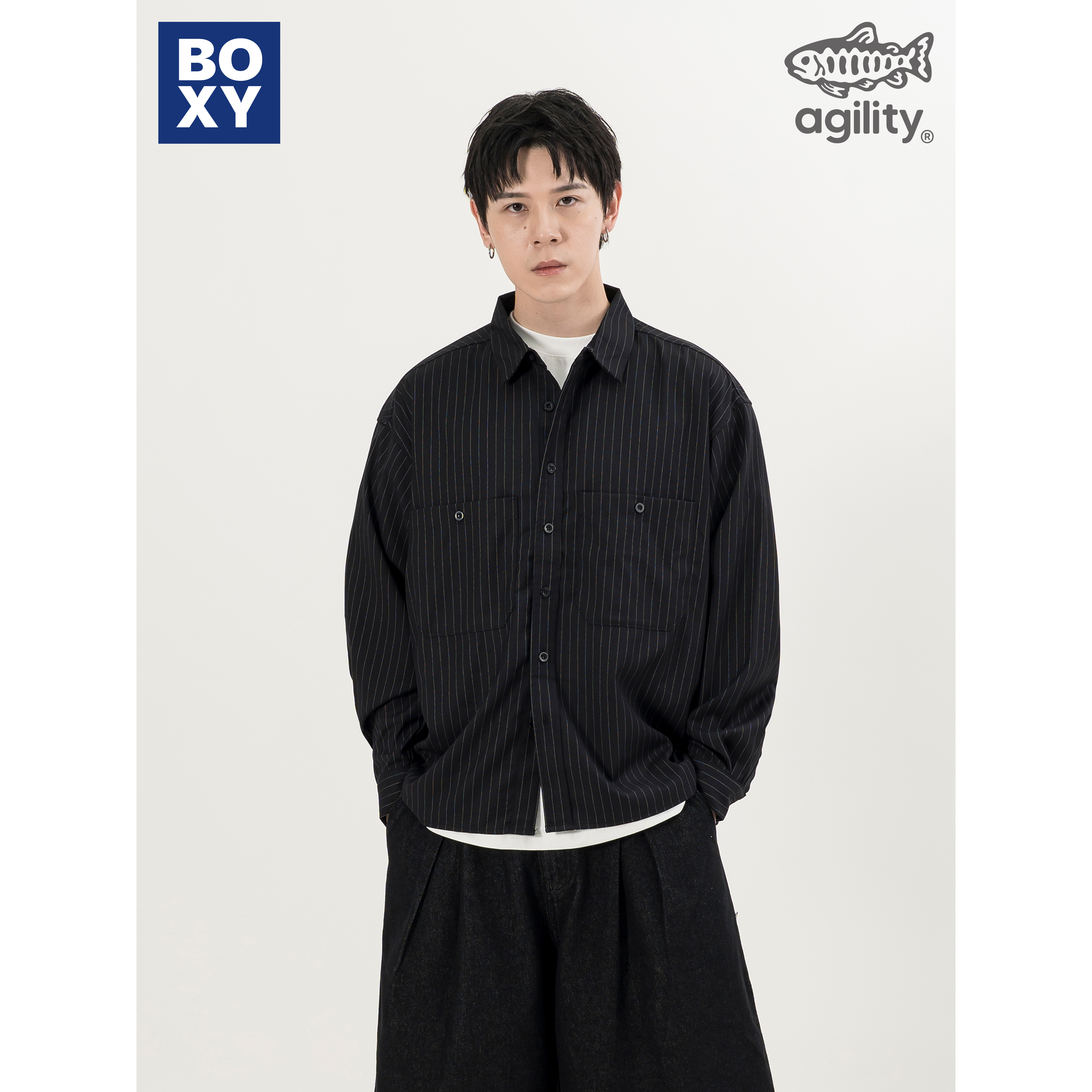 AGILITY Boxy Stripe LS Shirts 寬短 雙口袋 條紋 長袖襯衫 [SH-ACS]
