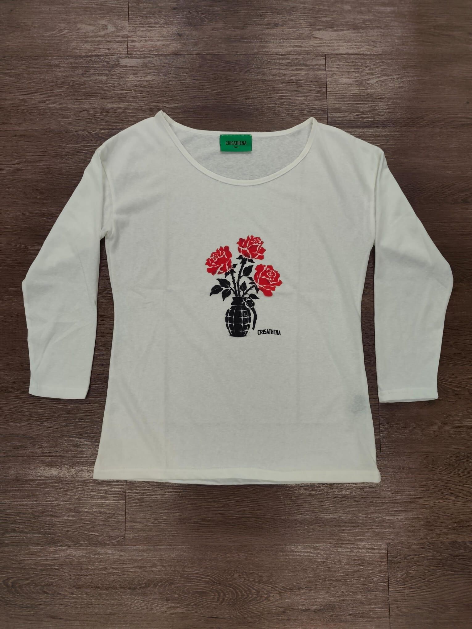 C109 Crisathena 玫瑰花長袖T-Shirt - 白色｜CT-CH2693-WHT