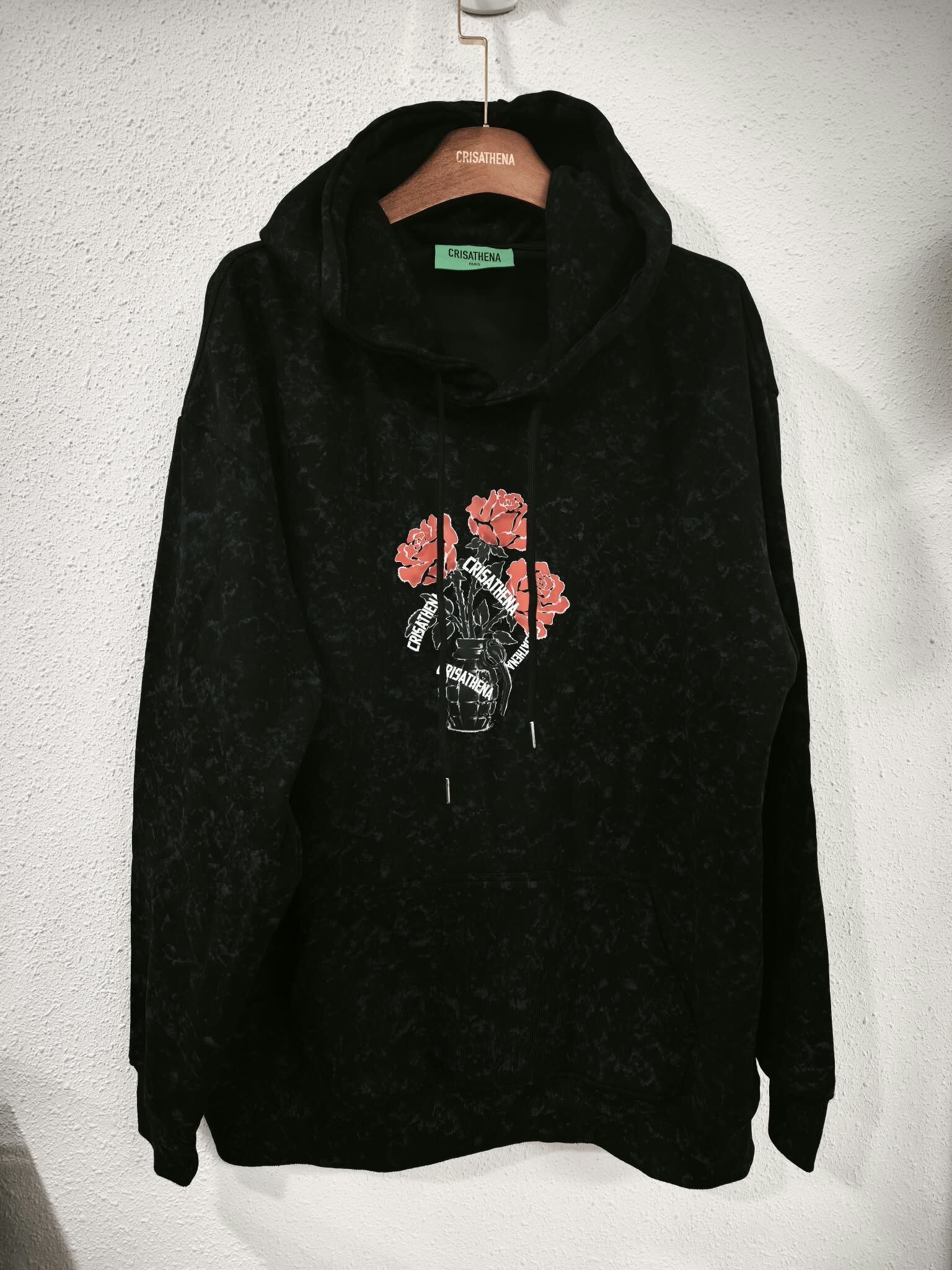 C110 Crisathena 玫瑰花長袖連帽衛衣 - 黑色