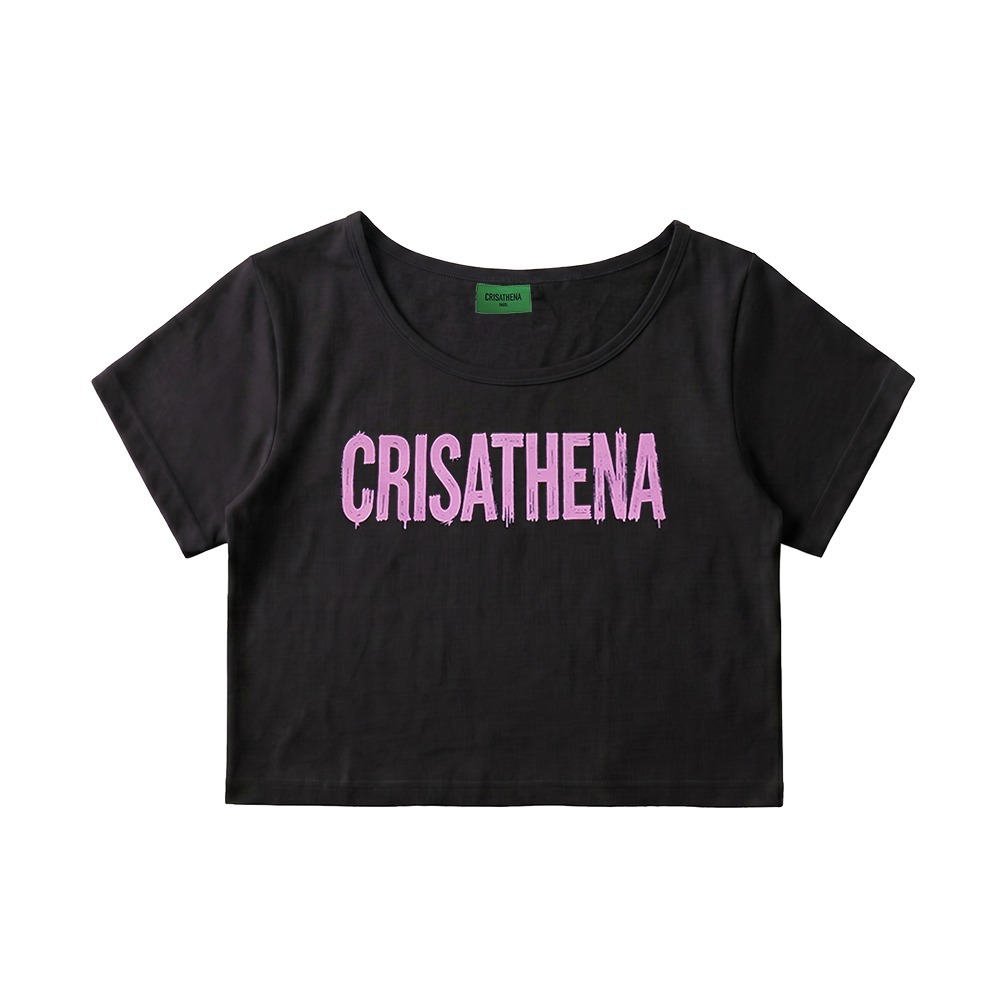 C112 Crisathena Graffiti Crop T-Shirt in Black,Pink｜CT-CH2628-BLK_PNK