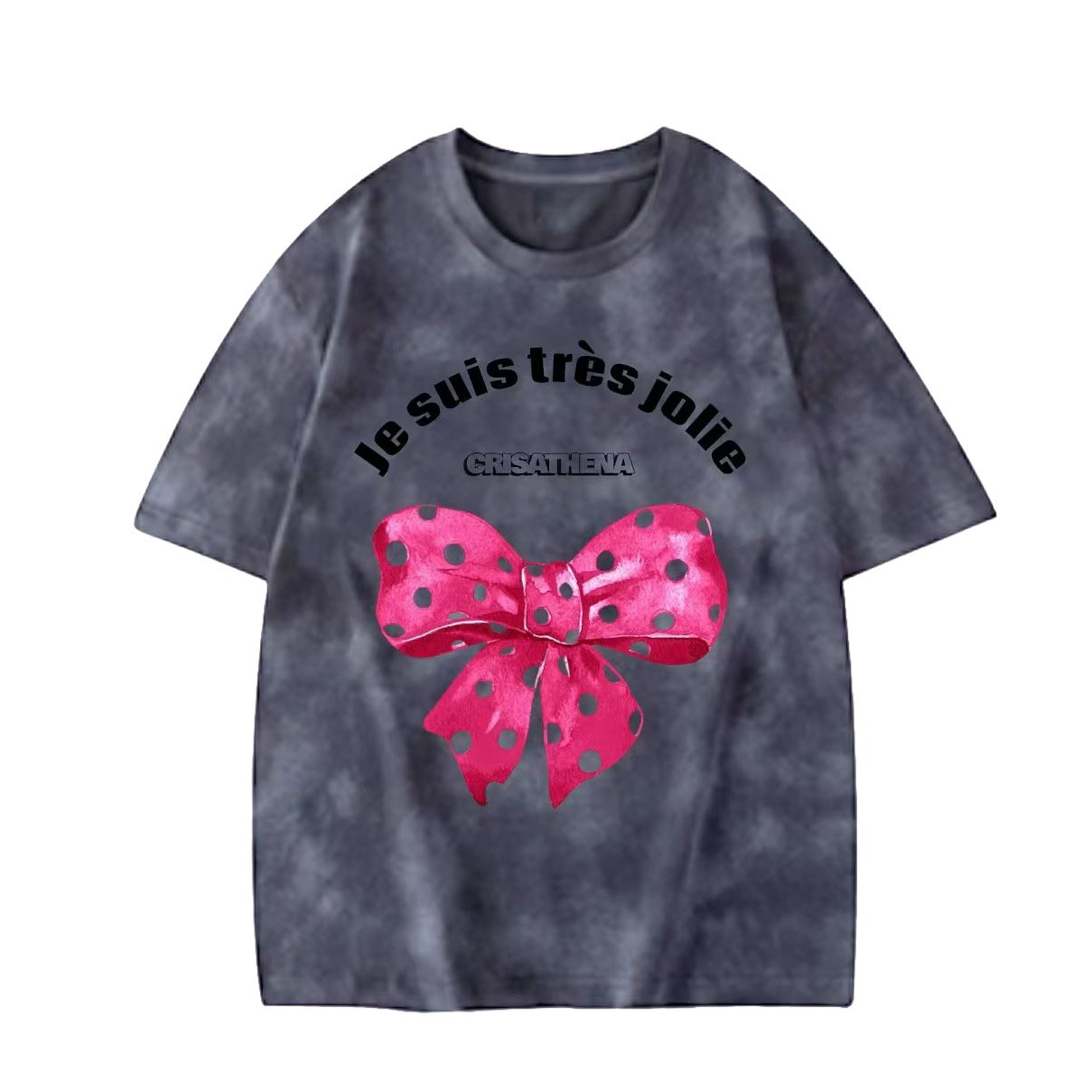 C113 Crisathena Je suis très jolie T-Shirt in Dark Grey,Tie-Dye｜CT-CH2620-GRY_FUS