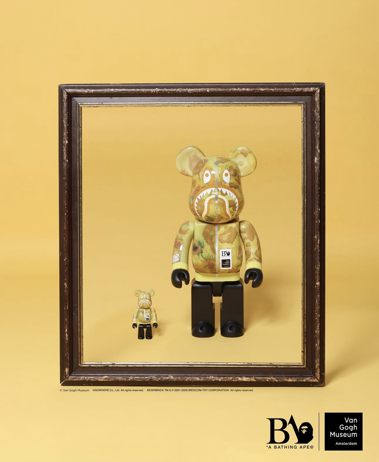 🎏Pre-Order🎏Bearbrick 400% 100% BAPE(R) × Van Gogh Museum Sunflowers SHARK