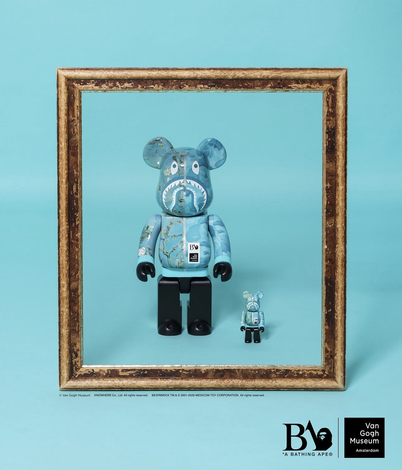 🎏Pre-Order🎏Bearbrick 400% 100%  BAPE(R) × Van Gogh Museum Almond Blossom SHARK