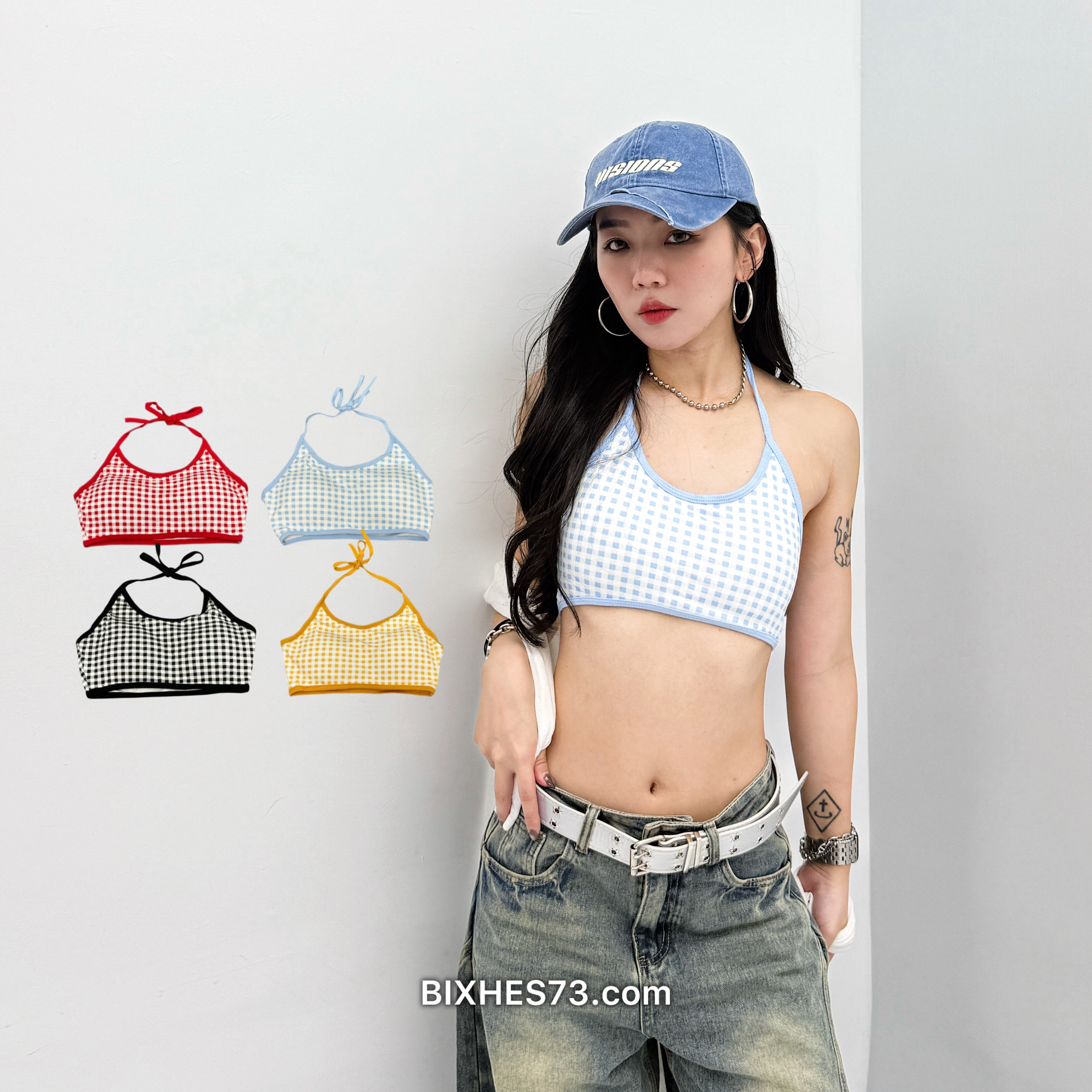 多巴胺格子掛脖背心(C00047)