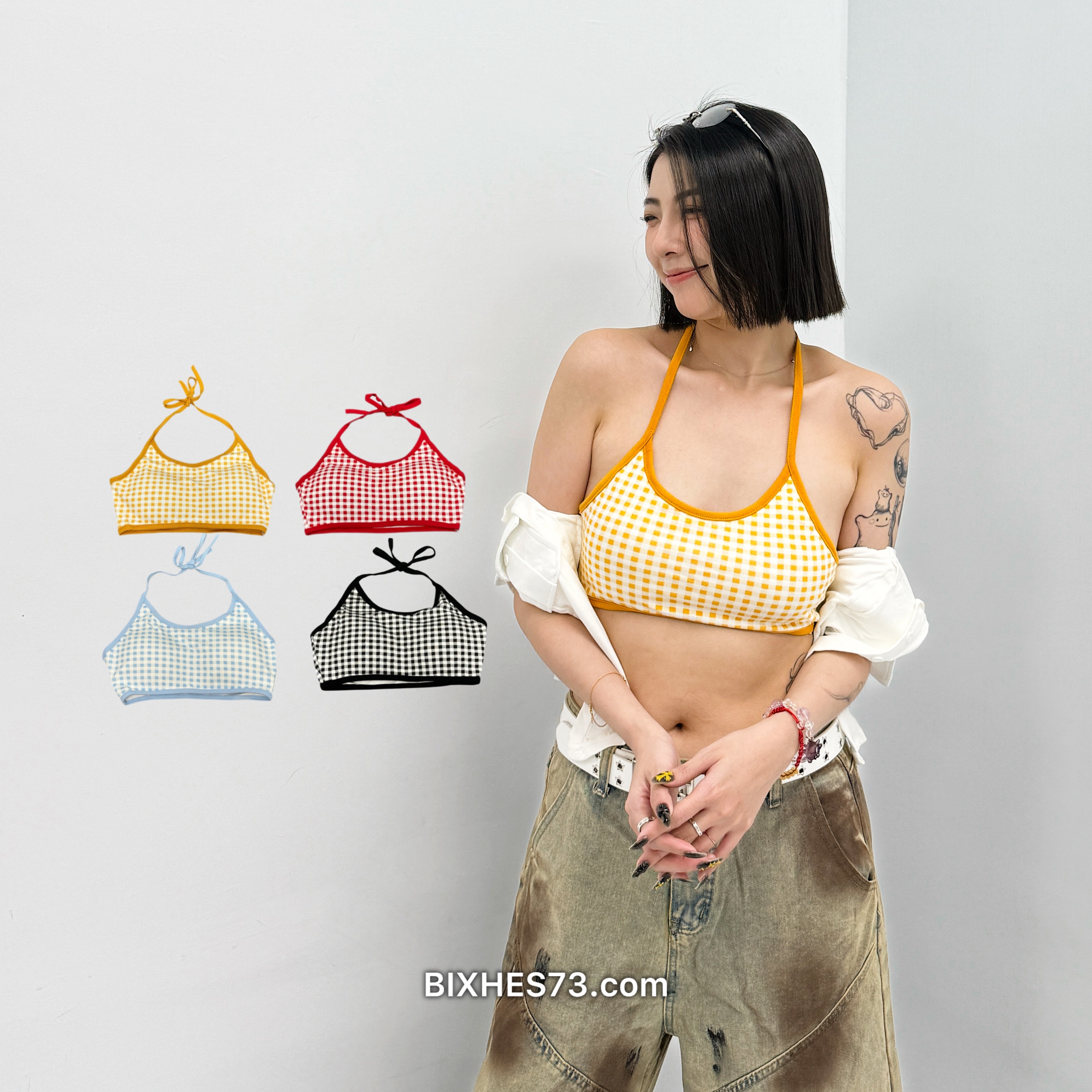 多巴胺格子掛脖背心(C00047)